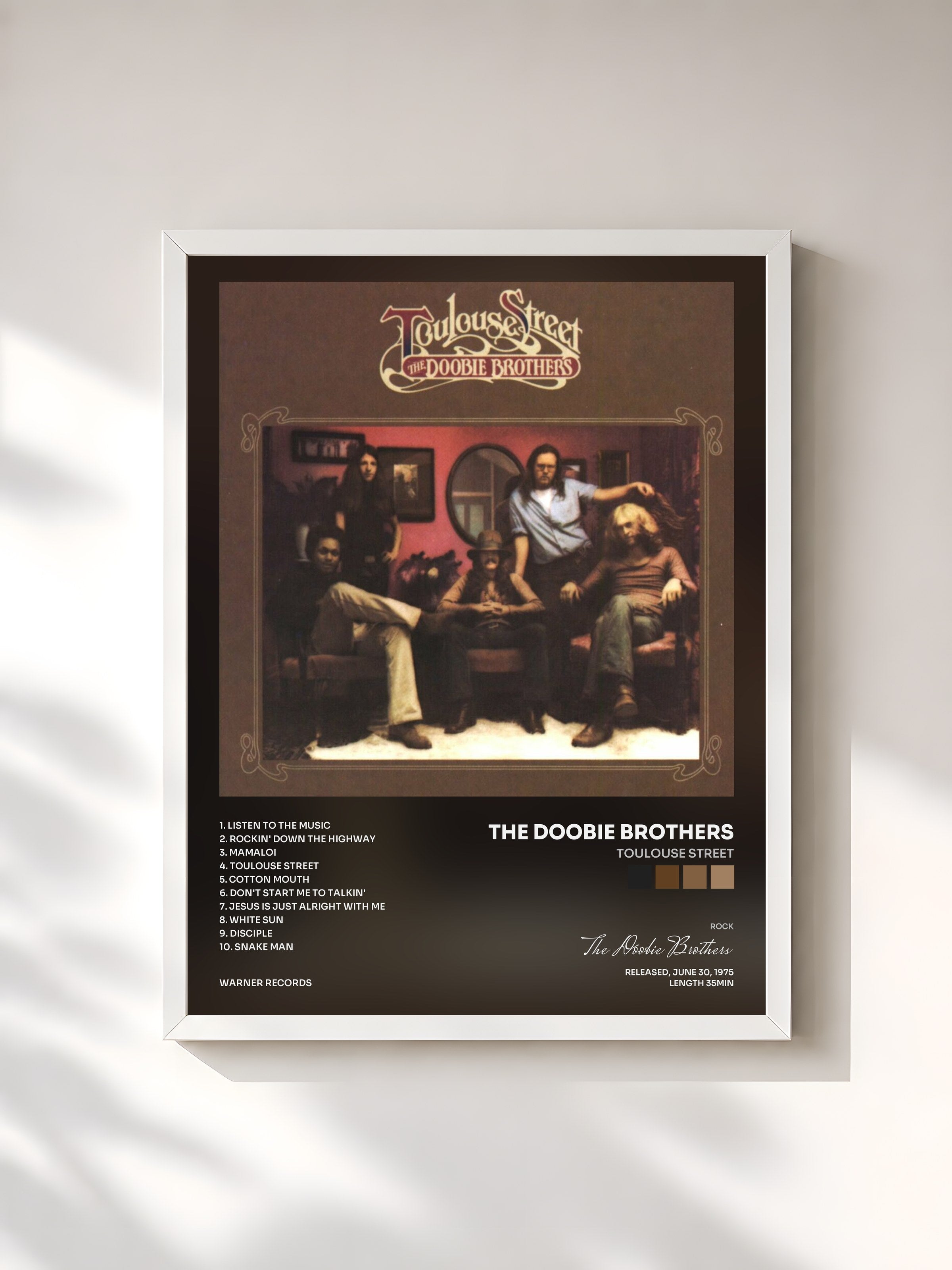 #blanc Tableau de l'album Toulouse Street de The Doobie Brothers, cadre blanc, imprimé et encadré en France