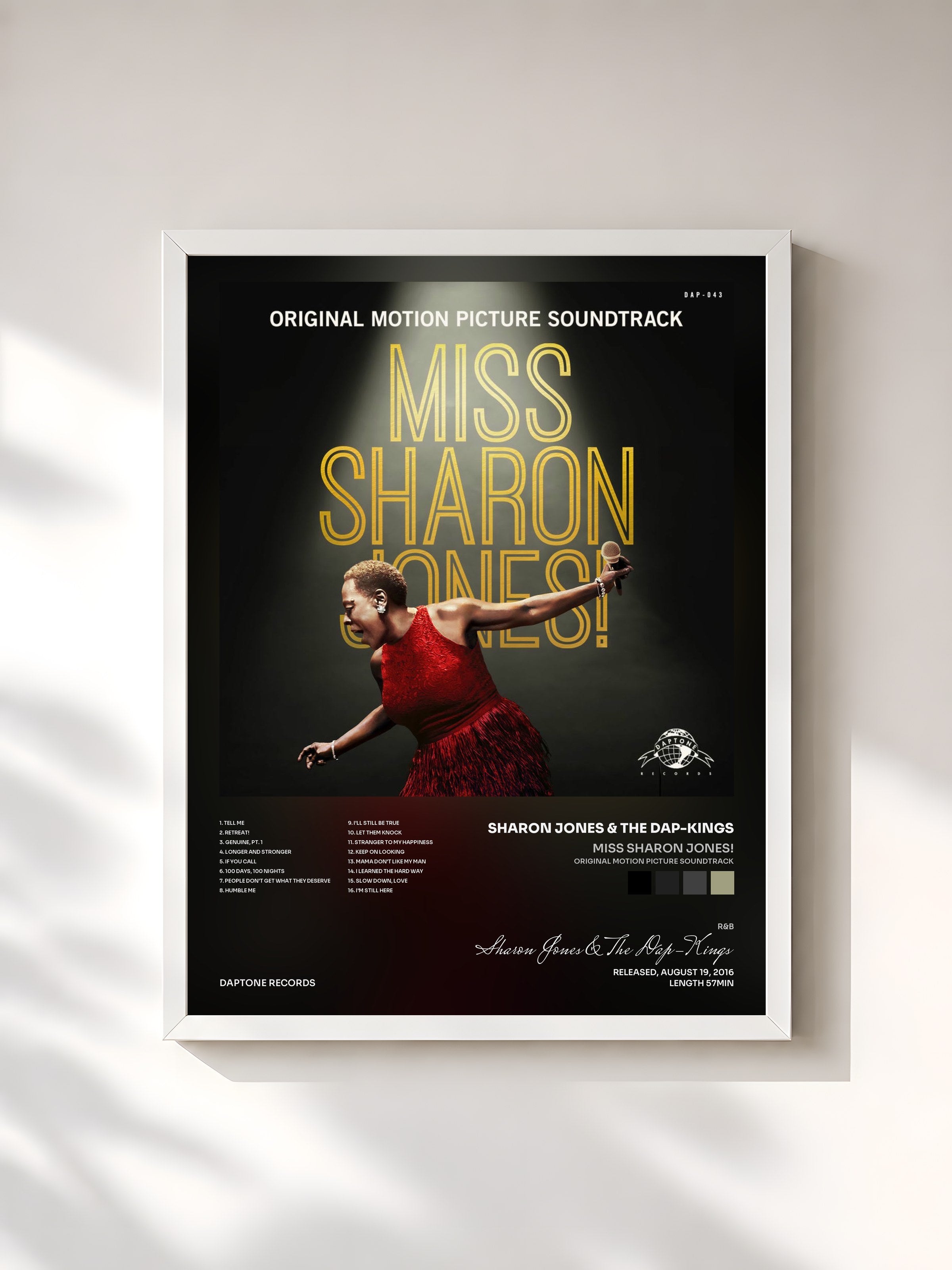 #blanc Tableau de l'album Miss Sharon Jones! (Original Motion Picture Soundtrack) de Sharon Jones & The Dap-Kings, cadre blanc, imprimé et encadré en France