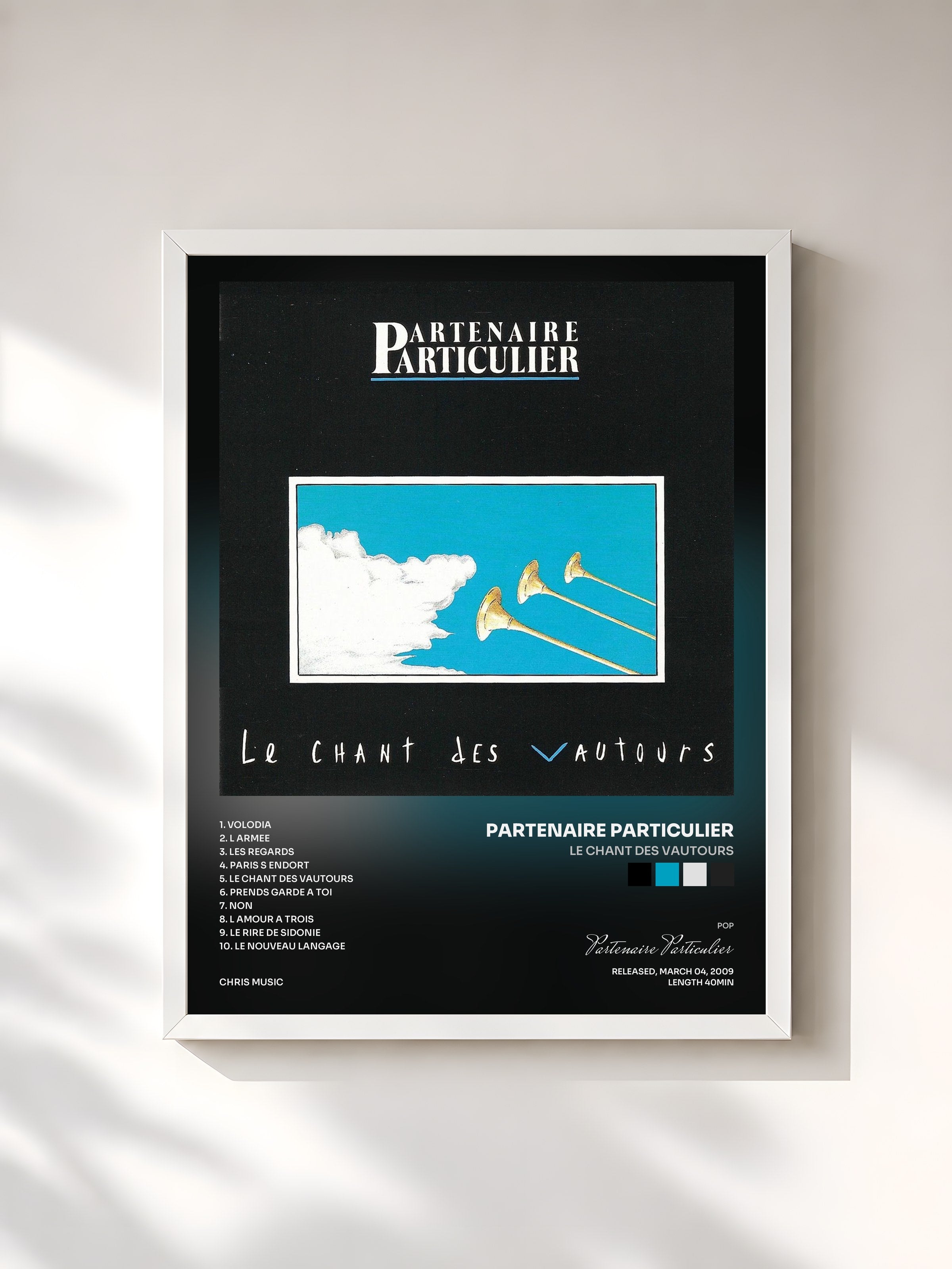 #blanc Tableau de l'album Le Chant Des Vautours de Partenaire Particulier, cadre blanc, imprimé et encadré en France