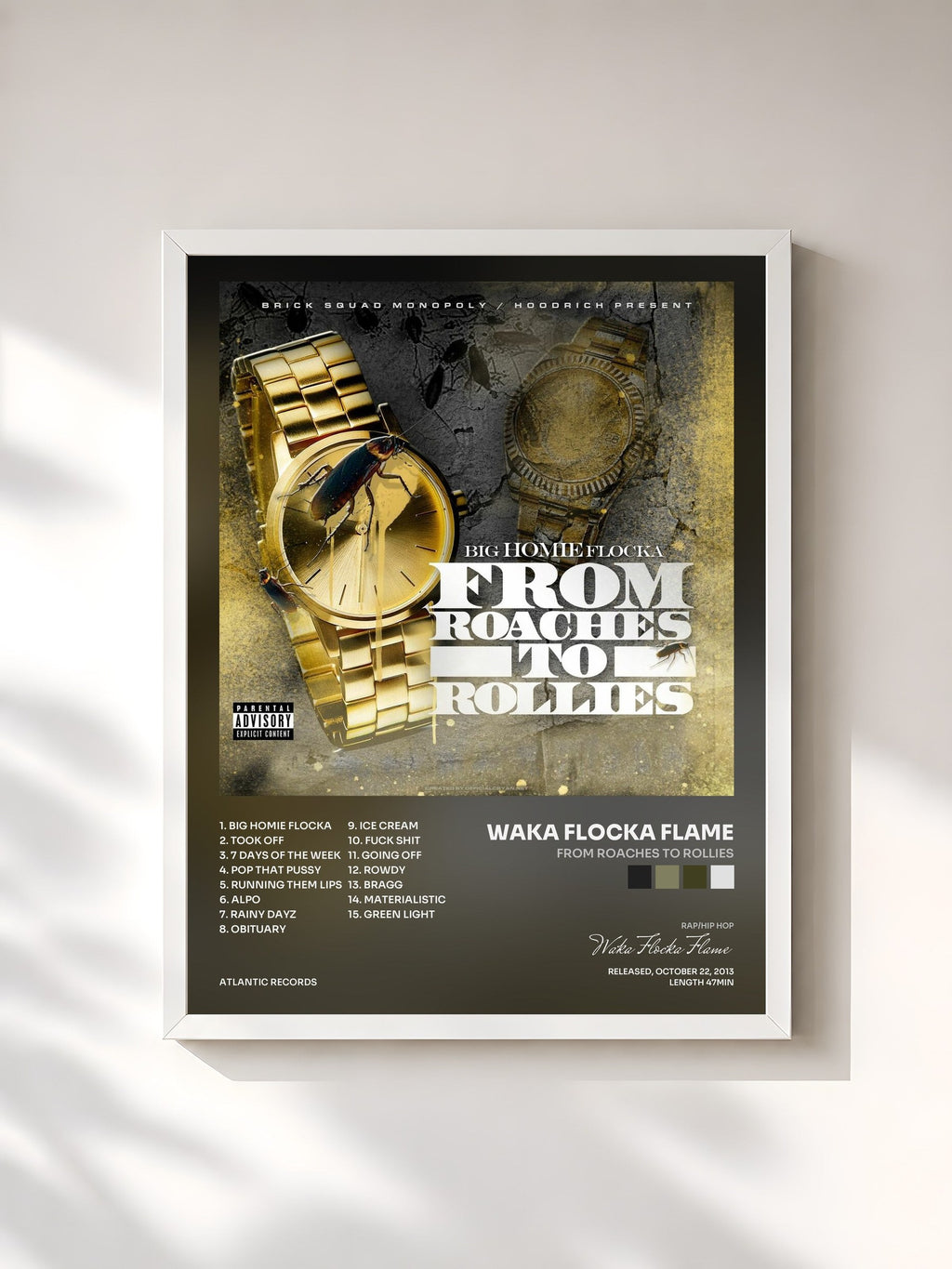 #blanc From Roaches to Rollies de Waka Flocka Flame en lámina enmarcada, marco blanco, impresa y enmarcada en Francia