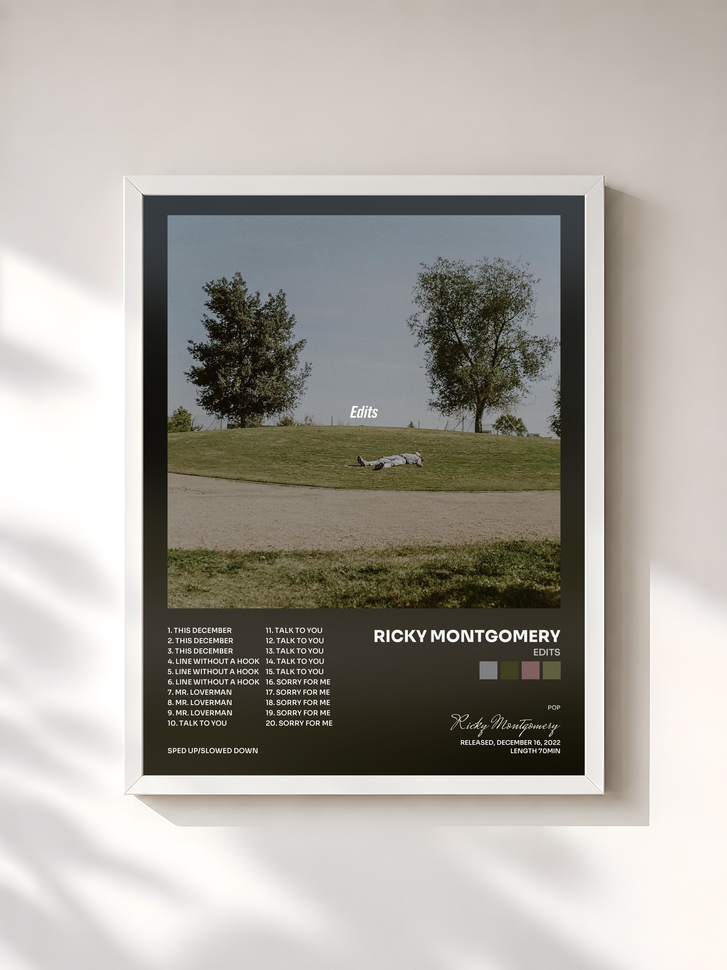 #blanc Tableau de l'album Edits de Ricky Montgomery, cadre blanc, imprimé et encadré en France