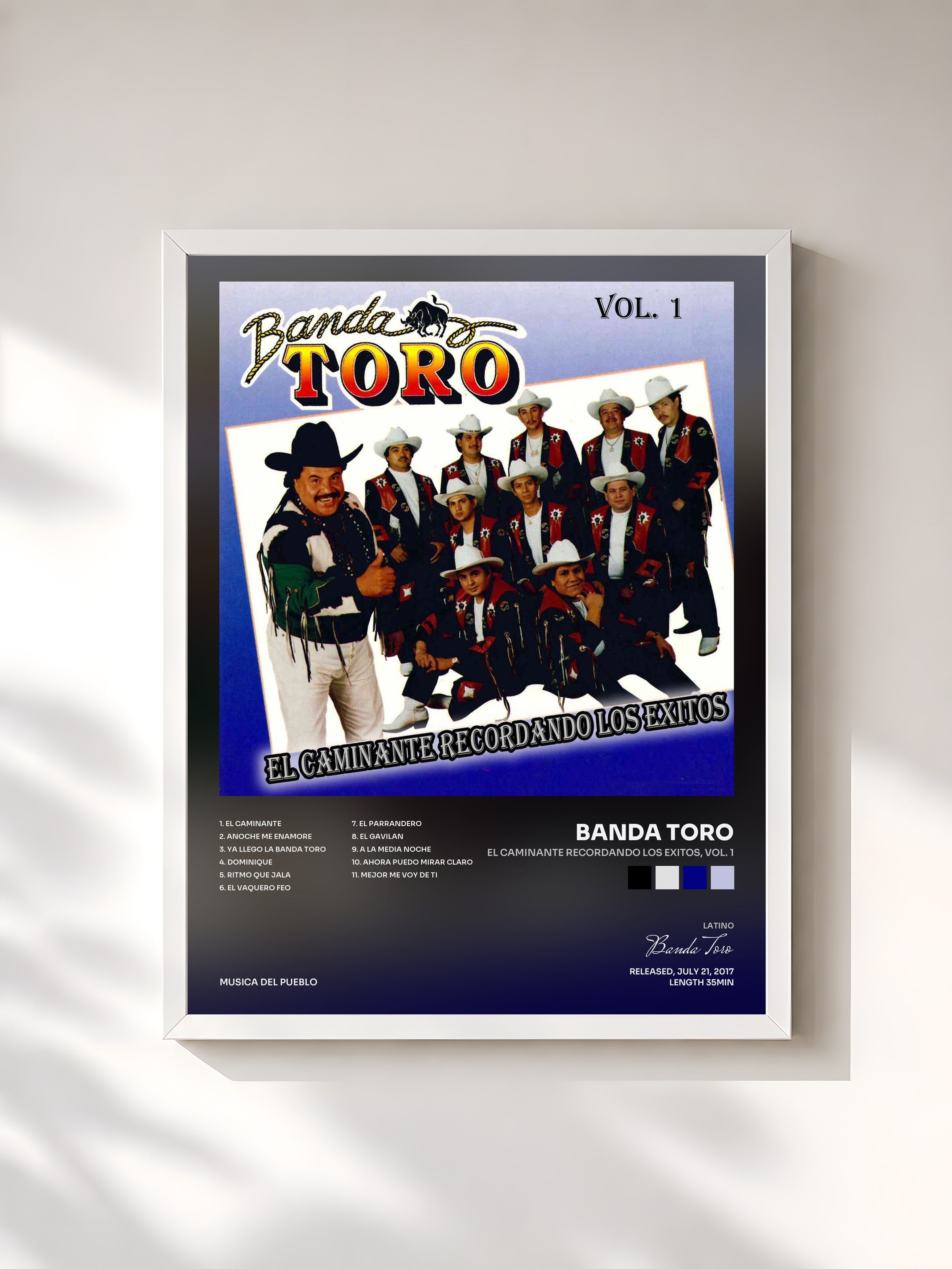 #blanc Tableau de l'album El Caminante Recordando los Exitos, Vol. 1 de Banda Toro, cadre blanc, imprimé et encadré en France