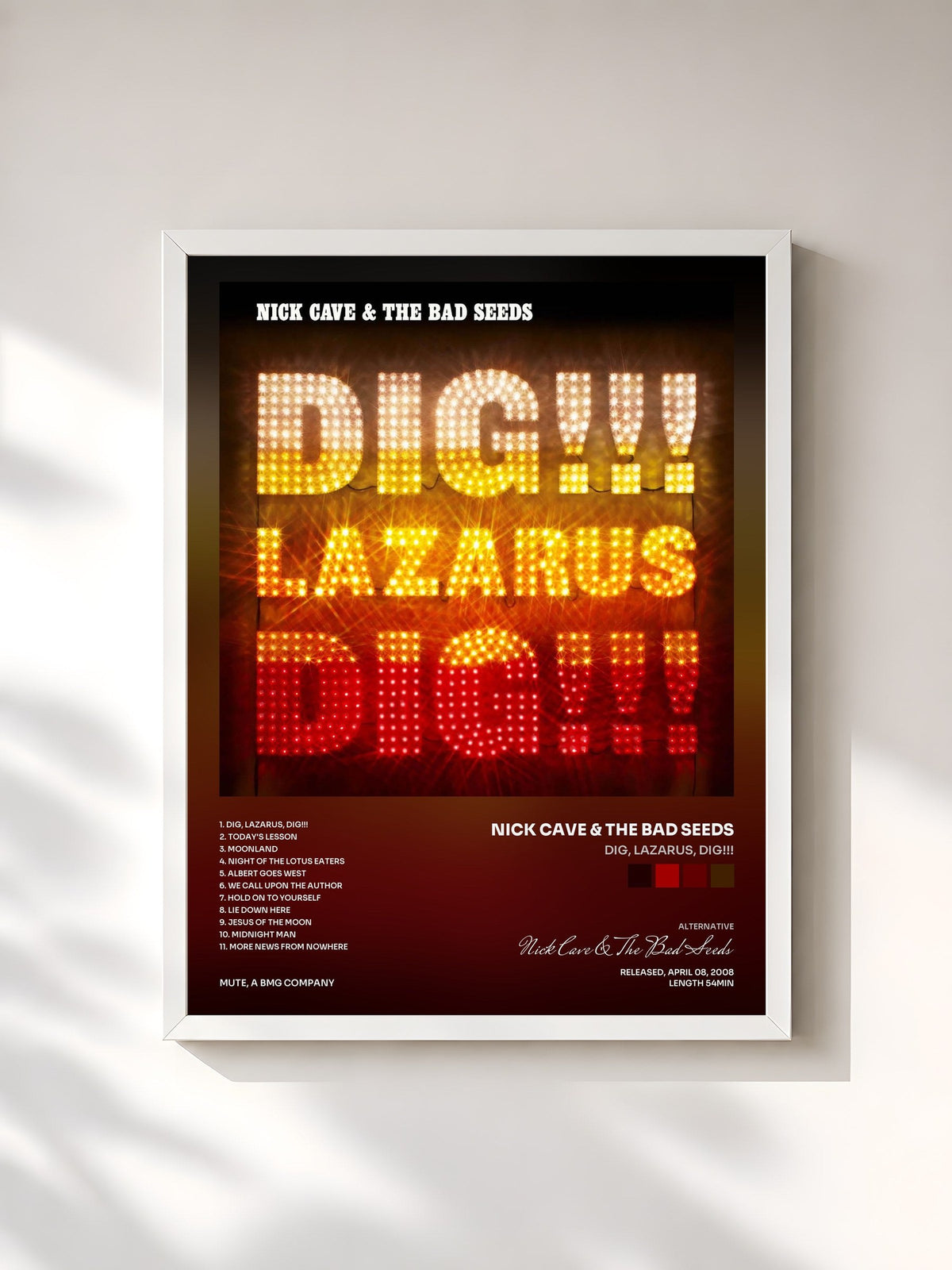 #blanc Tableau de l'album Dig, Lazarus, Dig!!! de Nick Cave & The Bad Seeds, cadre blanc, imprimé et encadré en France