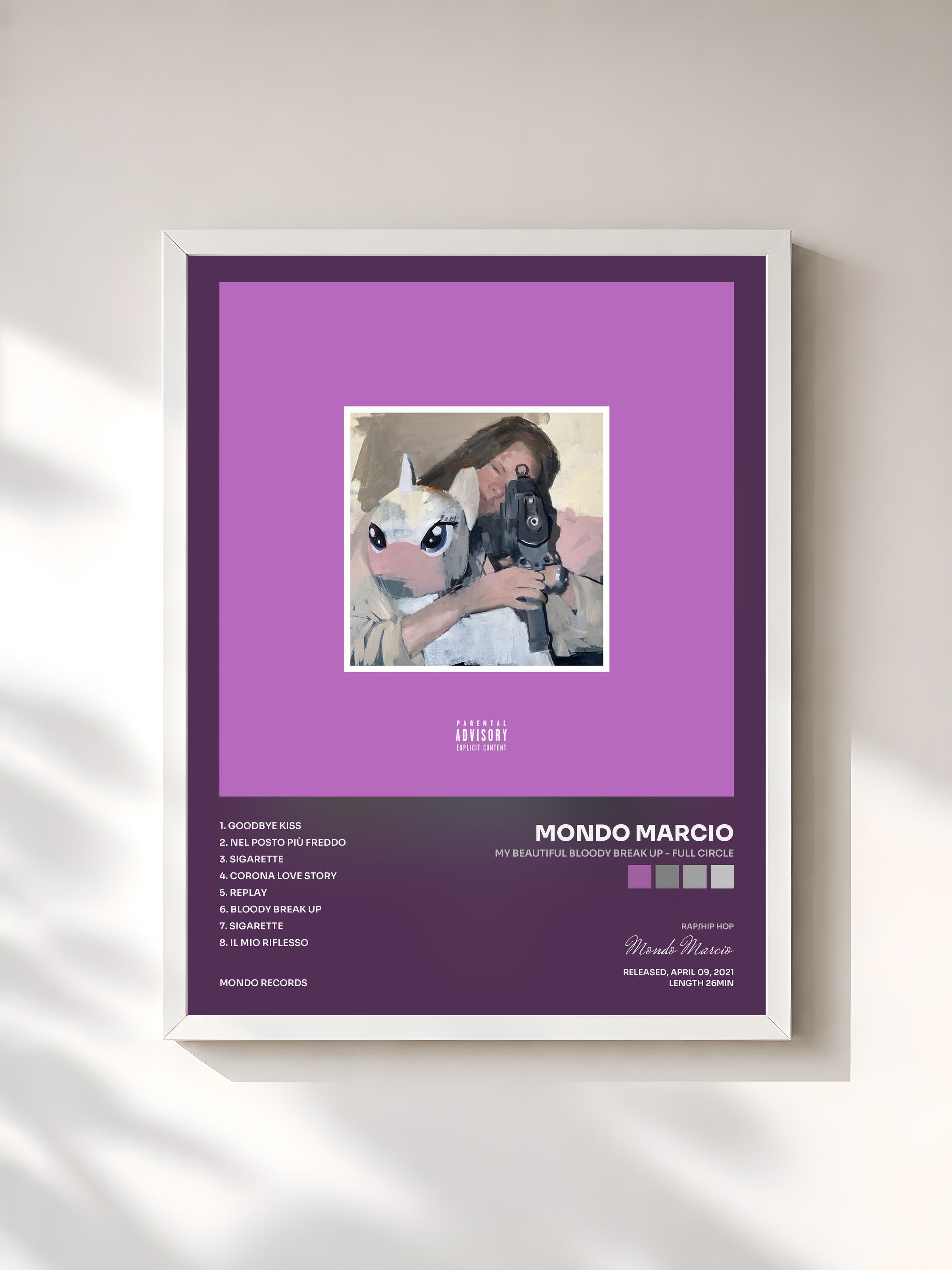#blanc Tableau de l'album My Beautiful Bloody Break Up - Full Circle de Mondo Marcio, cadre blanc, imprimé et encadré en France