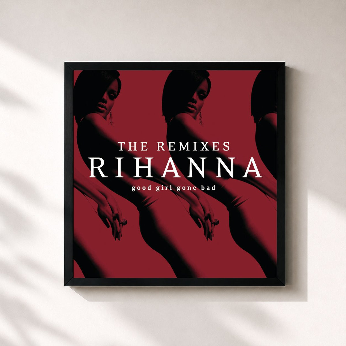 #noir Tableau carré de l'album Good Girl Gone Bad: The Remixes de Rihanna, cadre noir 32x32 cm