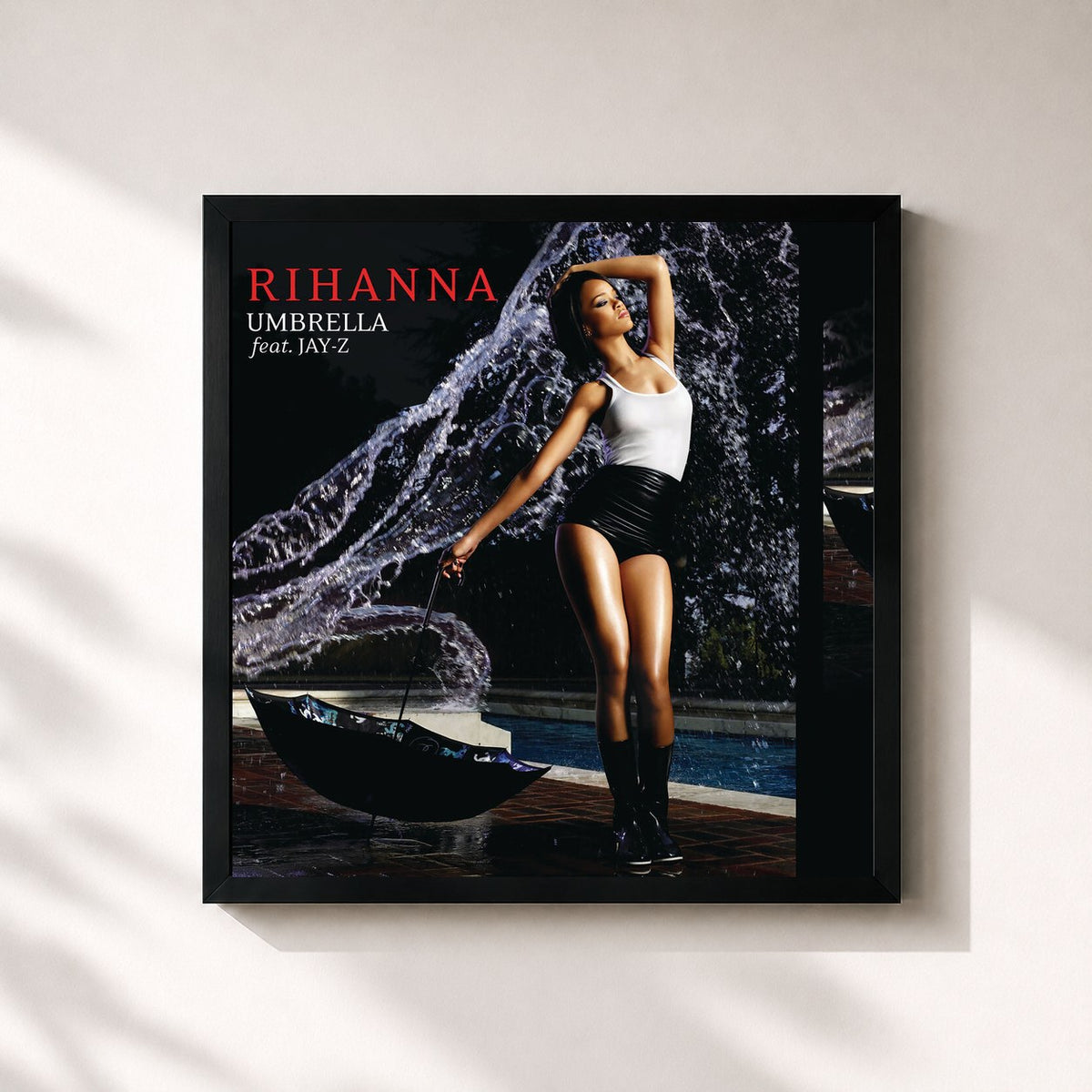 #noir Tableau carré de l'album Umbrella (Remixes) de Rihanna, cadre noir 32x32 cm
