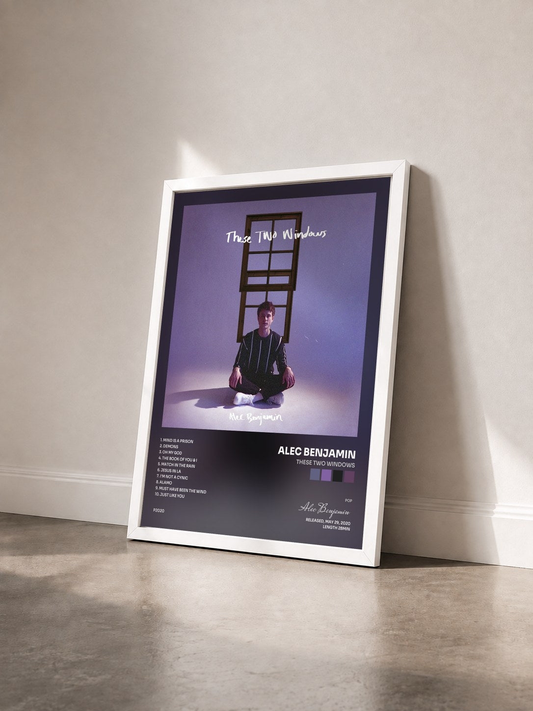 #blanc Tableau de l'album These Two Windows de Alec Benjamin vu de trois quarts, cadre blanc
