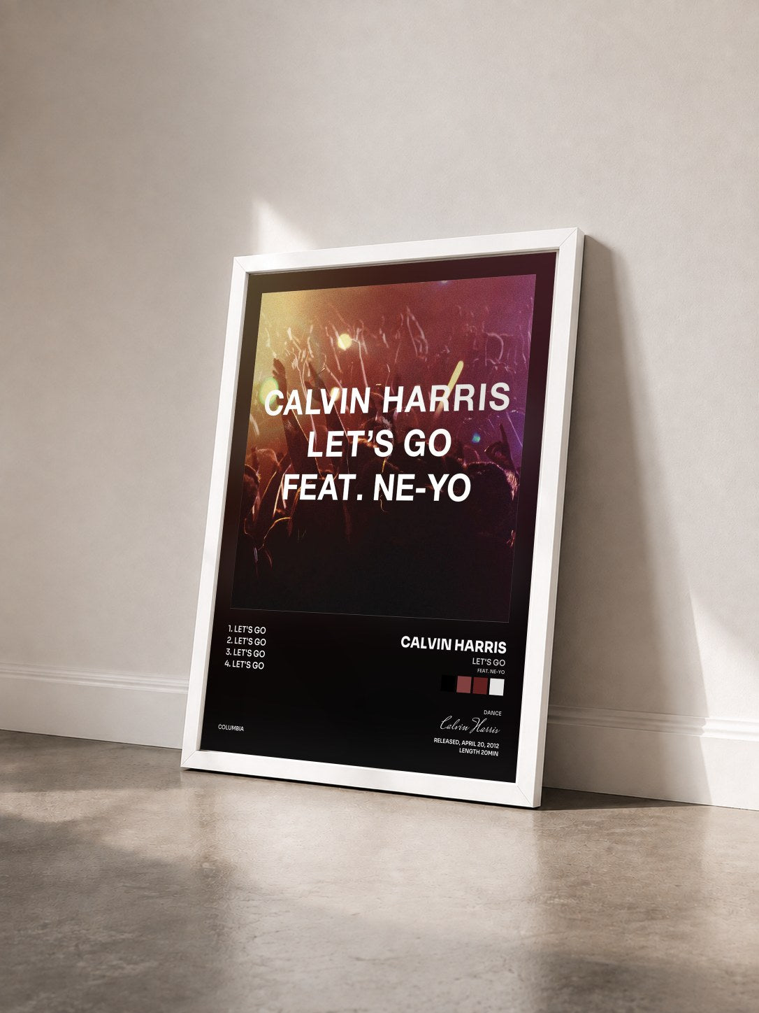 #blanc Tableau de l'album Let's Go (feat. Ne-Yo) de Calvin Harris vu de trois quarts, cadre blanc