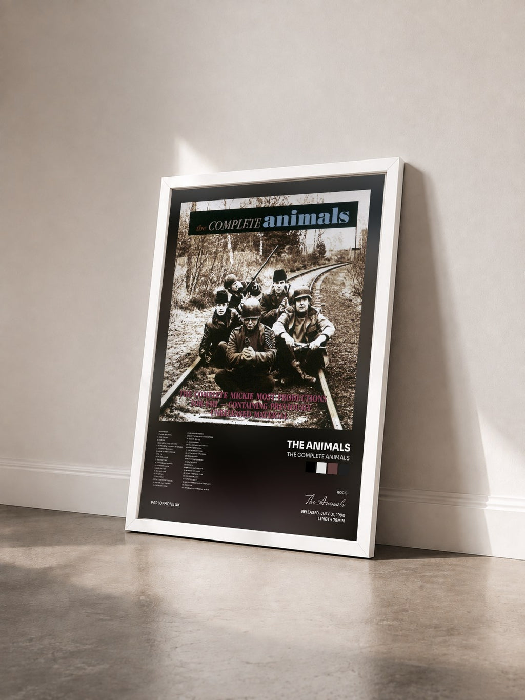#blanc Tableau de l'album The Complete Animals de The Animals vu de trois quarts, cadre blanc