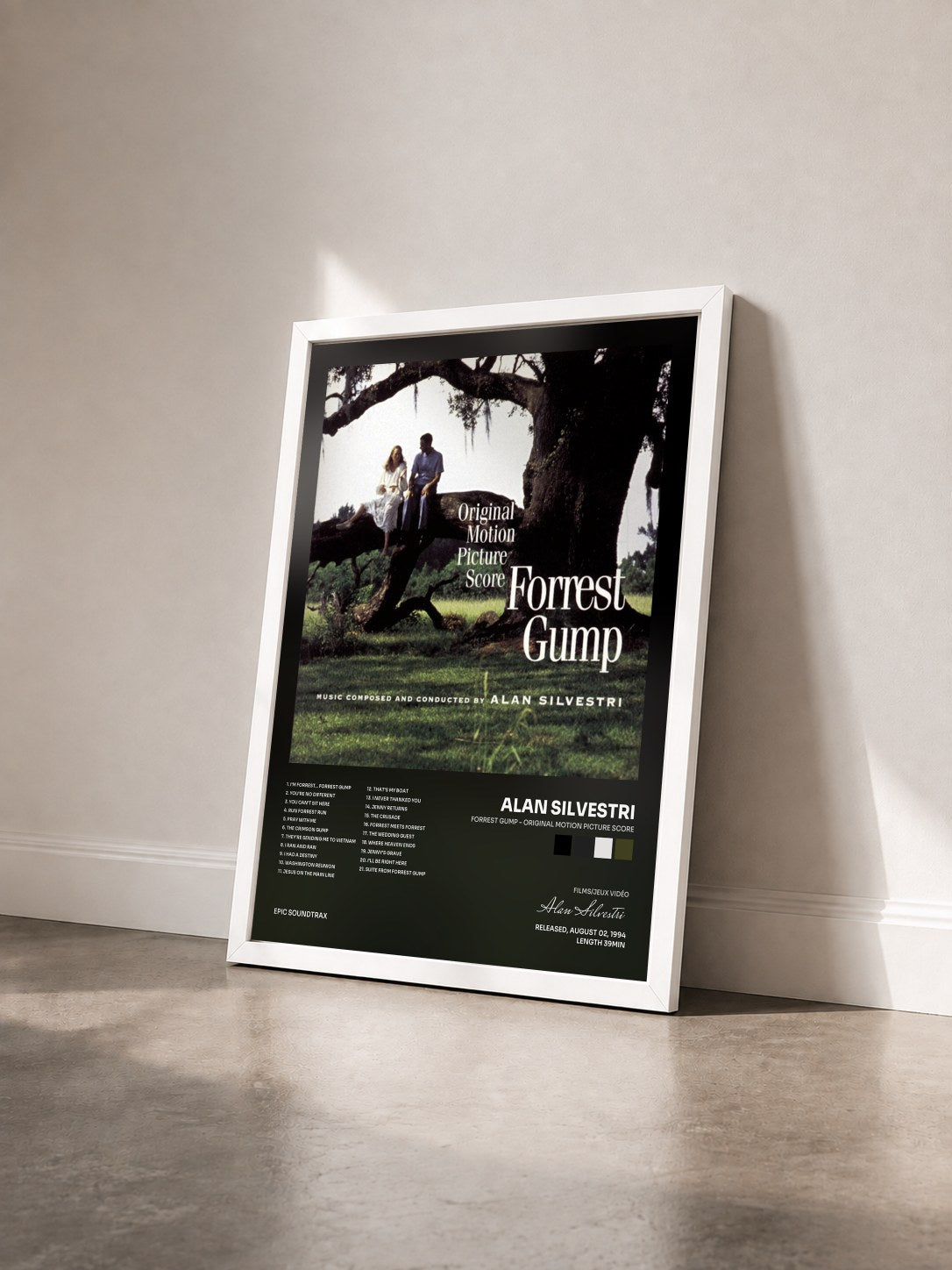 #blanc Tableau de l'album Forrest Gump - Original Motion Picture Score de Alan Silvestri vu de trois quarts, cadre blanc