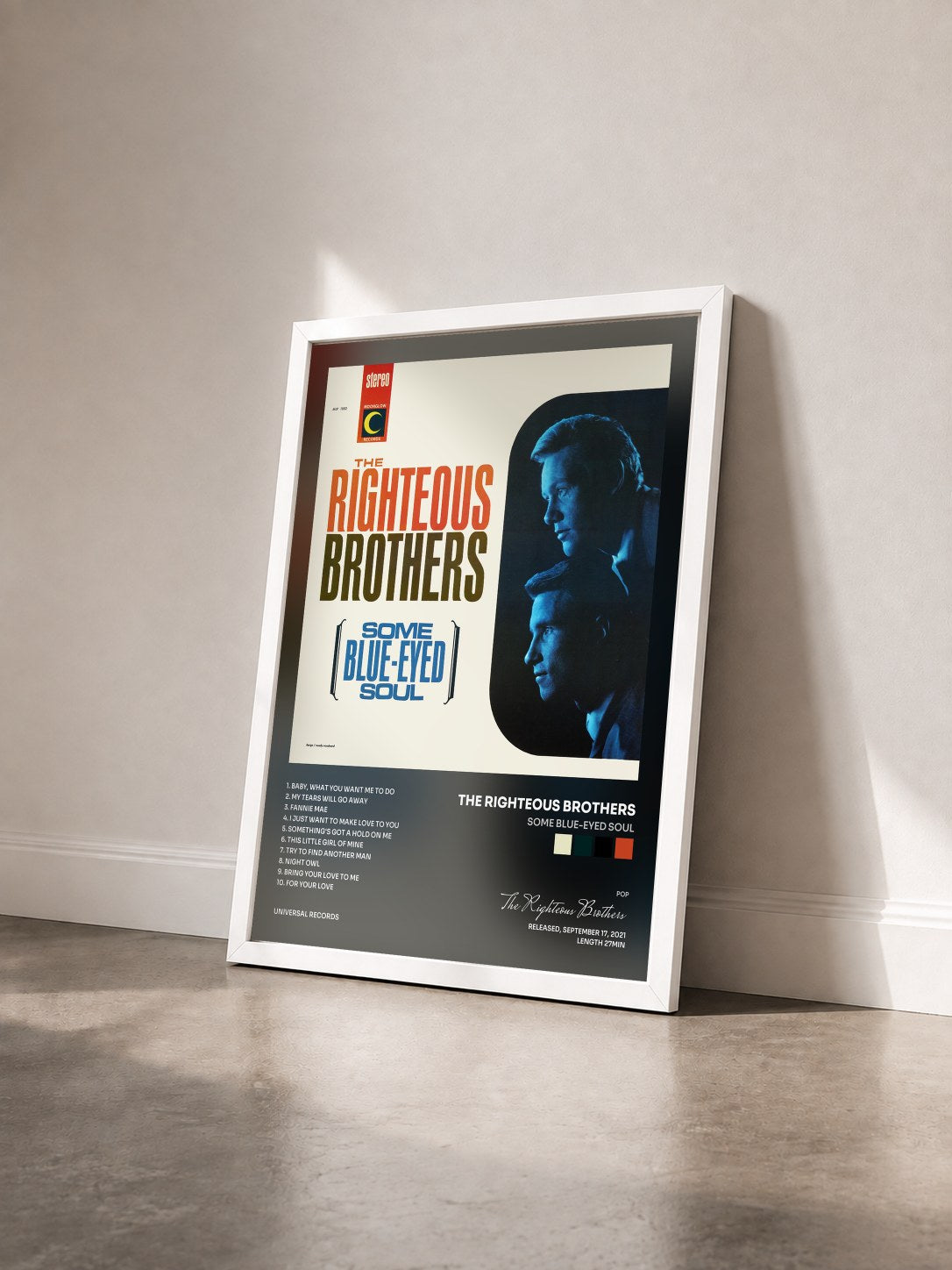 #blanc Tableau de l'album Some Blue-Eyed Soul de The Righteous Brothers vu de trois quarts, cadre blanc