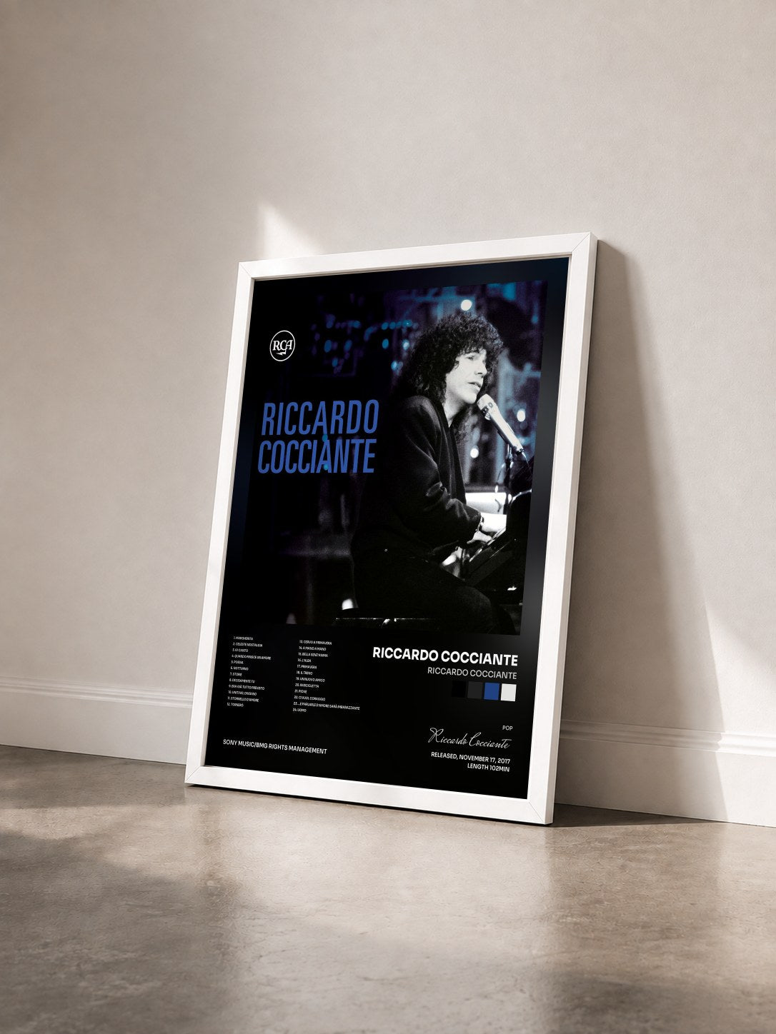 #blanc Tableau de l'album Riccardo Cocciante de Riccardo Cocciante vu de trois quarts, cadre blanc