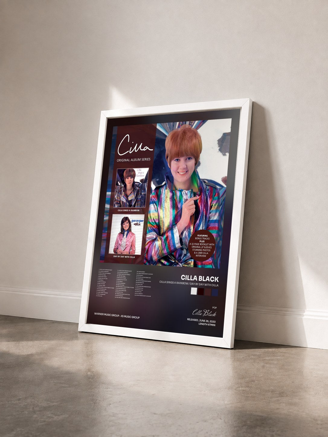 #blanc Tableau de l'album Cilla Sings a Rainbow / Day By Day with Cilla de Cilla Black vu de trois quarts, cadre blanc