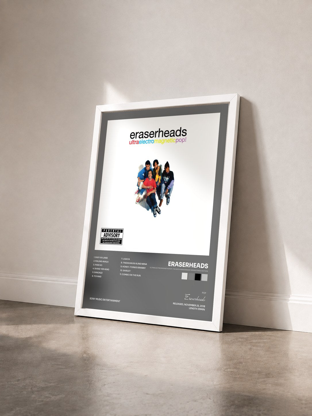 #blanc Tableau de l'album Ultraelectromagneticpop!: The 25th Anniversary Remastered Edition de Eraserheads vu de trois quarts, cadre blanc