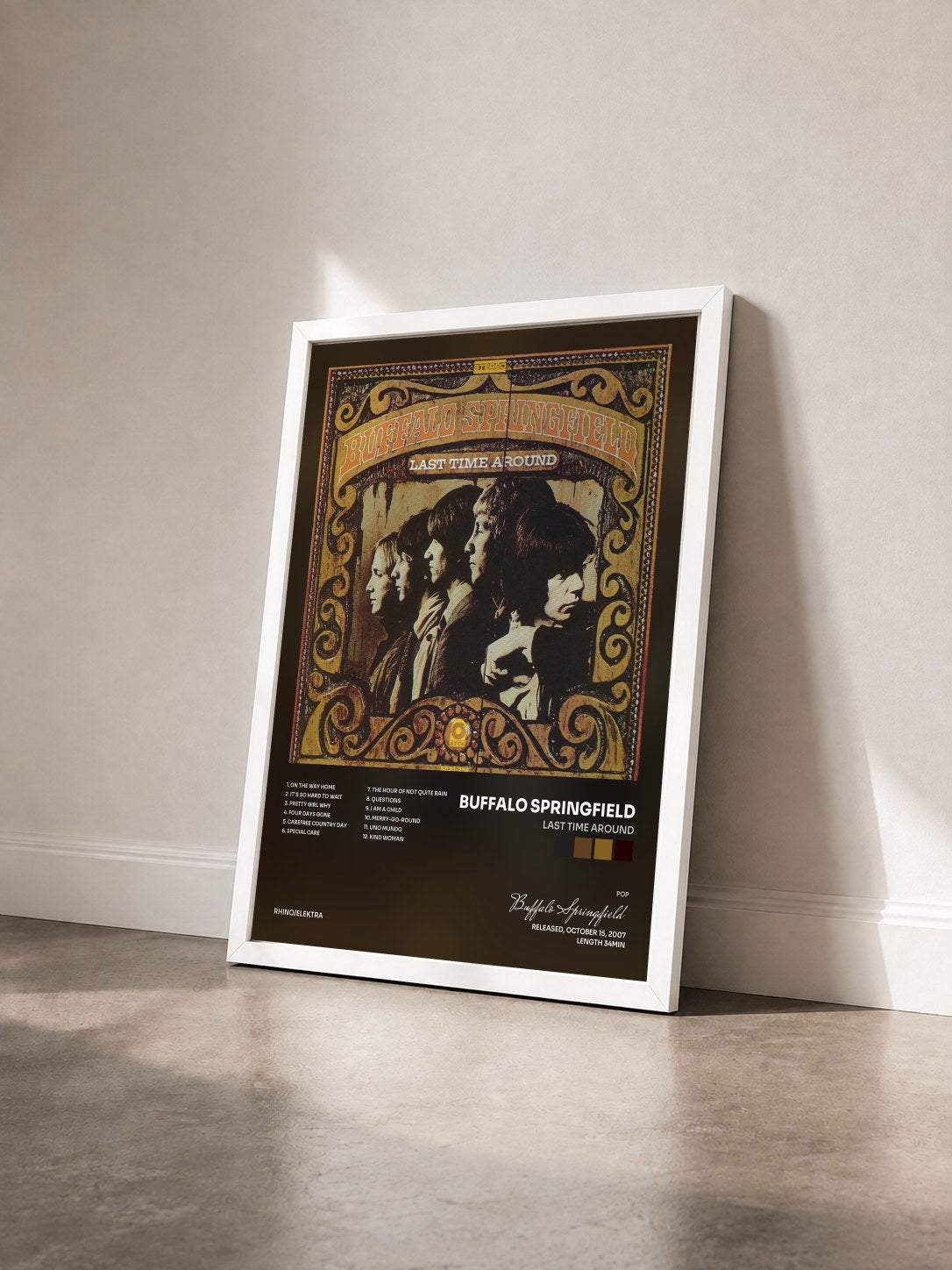 #blanc Tableau de l'album Last Time Around de Buffalo Springfield vu de trois quarts, cadre blanc