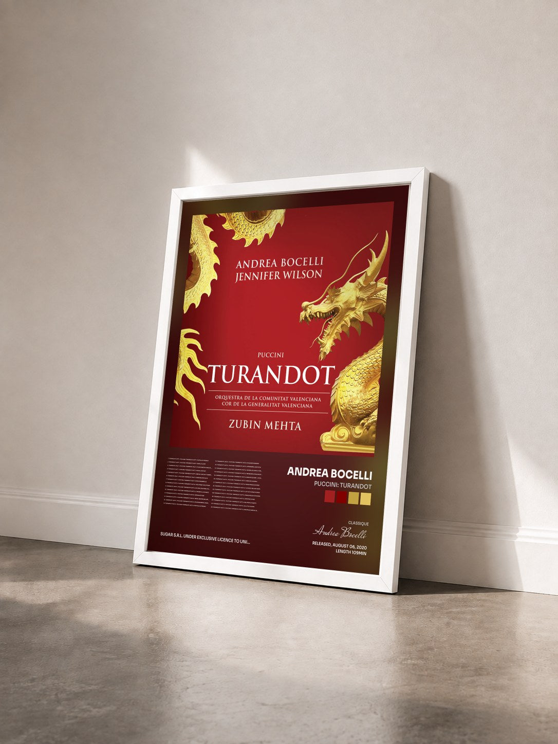 #blanc Tableau de l'album Puccini: Turandot de Andrea Bocelli vu de trois quarts, cadre blanc