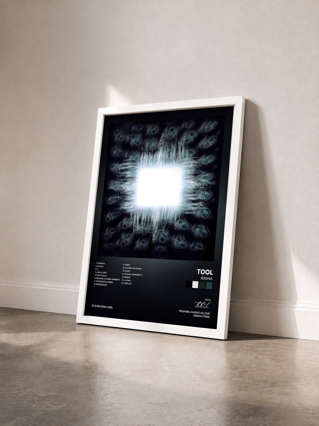 #blanc Tableau de l'album Ænima de TOOL vu de trois quarts, cadre blanc