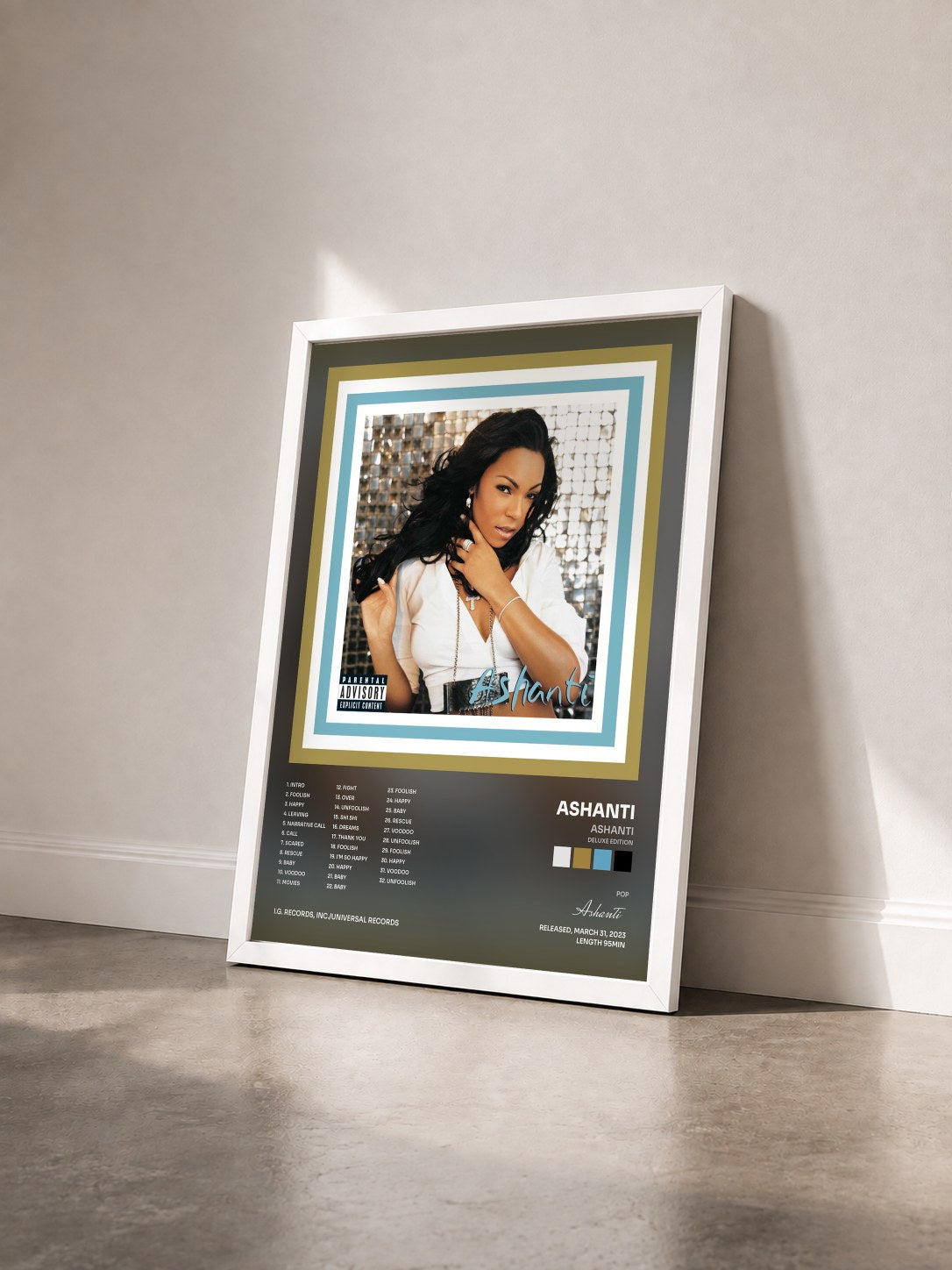 #blanc Ashanti (Deluxe Edition) de Ashanti en lámina enmarcada vista de tres cuartos, marco blanco