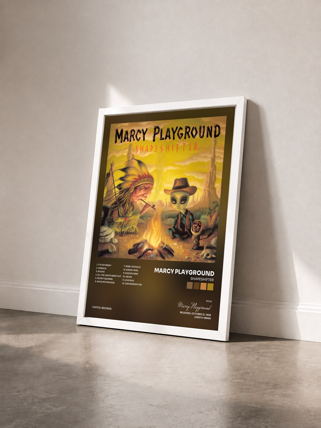 #blanc Tableau de l'album Shapeshifter de Marcy Playground vu de trois quarts, cadre blanc