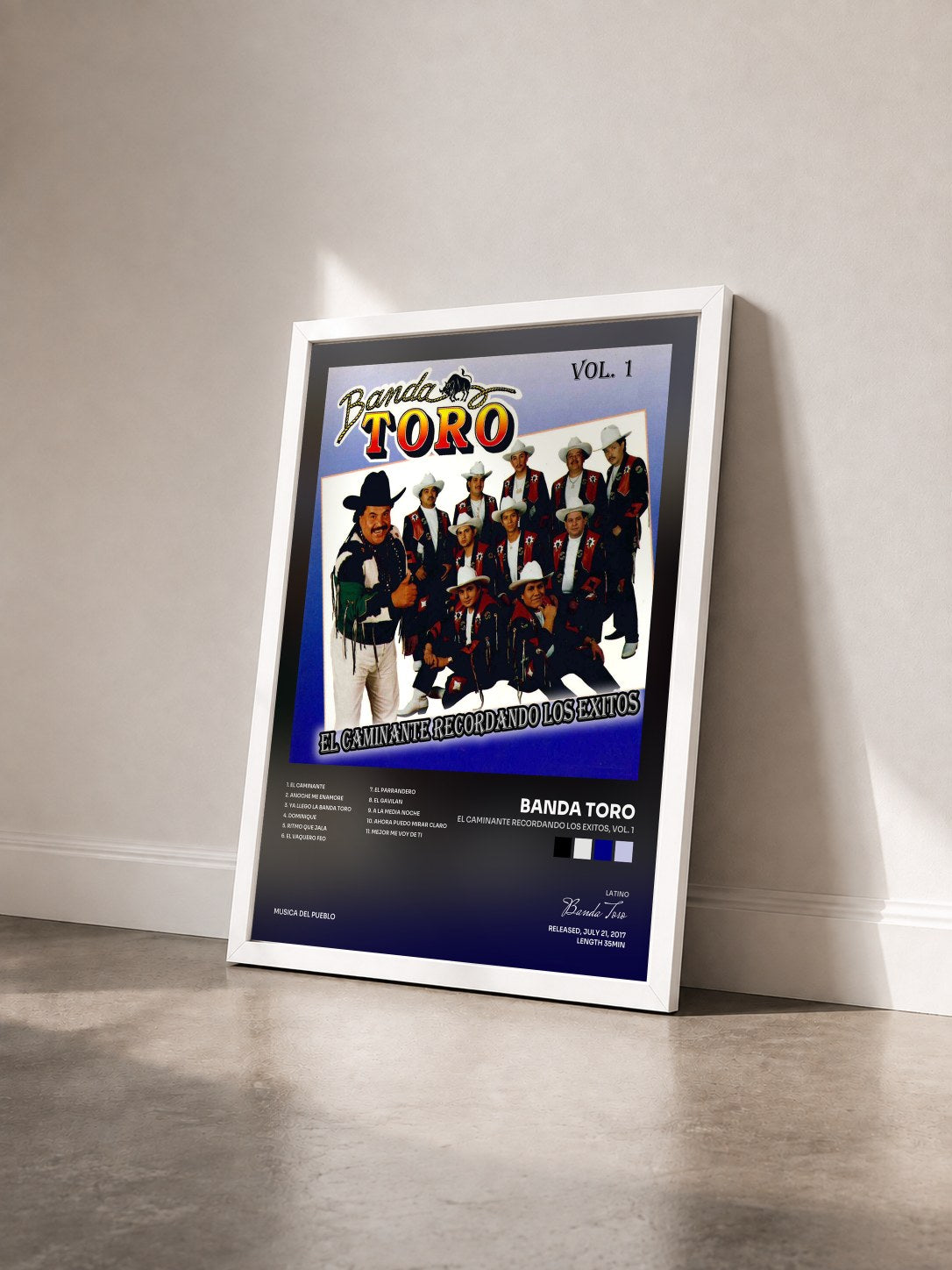 #blanc Tableau de l'album El Caminante Recordando los Exitos, Vol. 1 de Banda Toro vu de trois quarts, cadre blanc