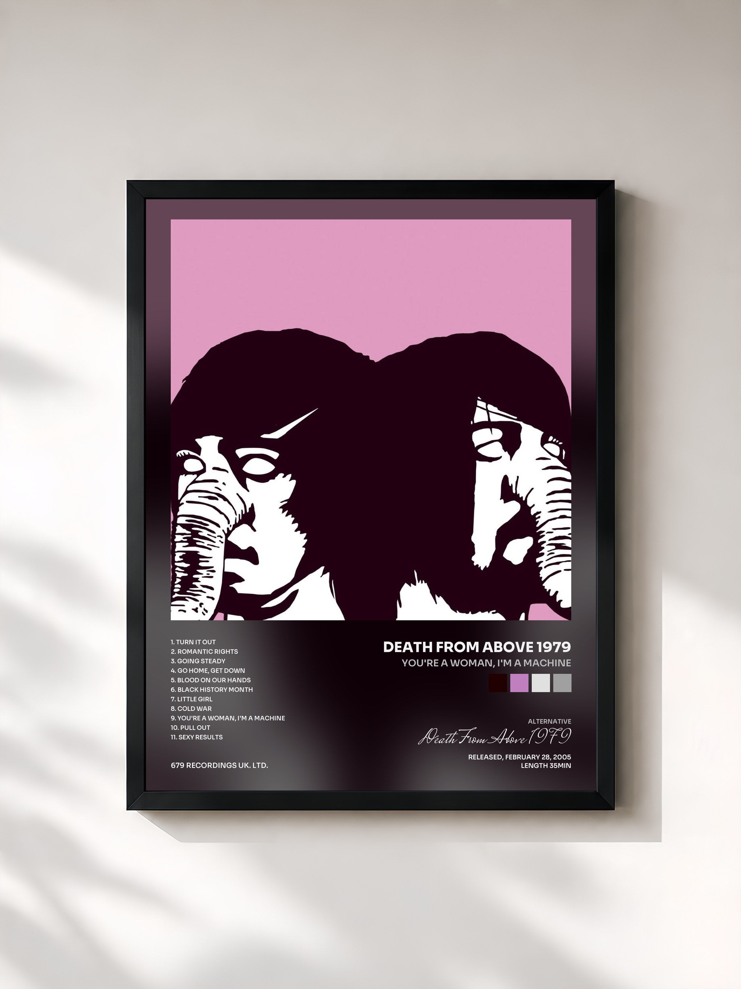 #noir Tableau de l'album You're A Woman, I'm A Machine de Death From Above 1979, cadre noir, imprimé et encadré en France
