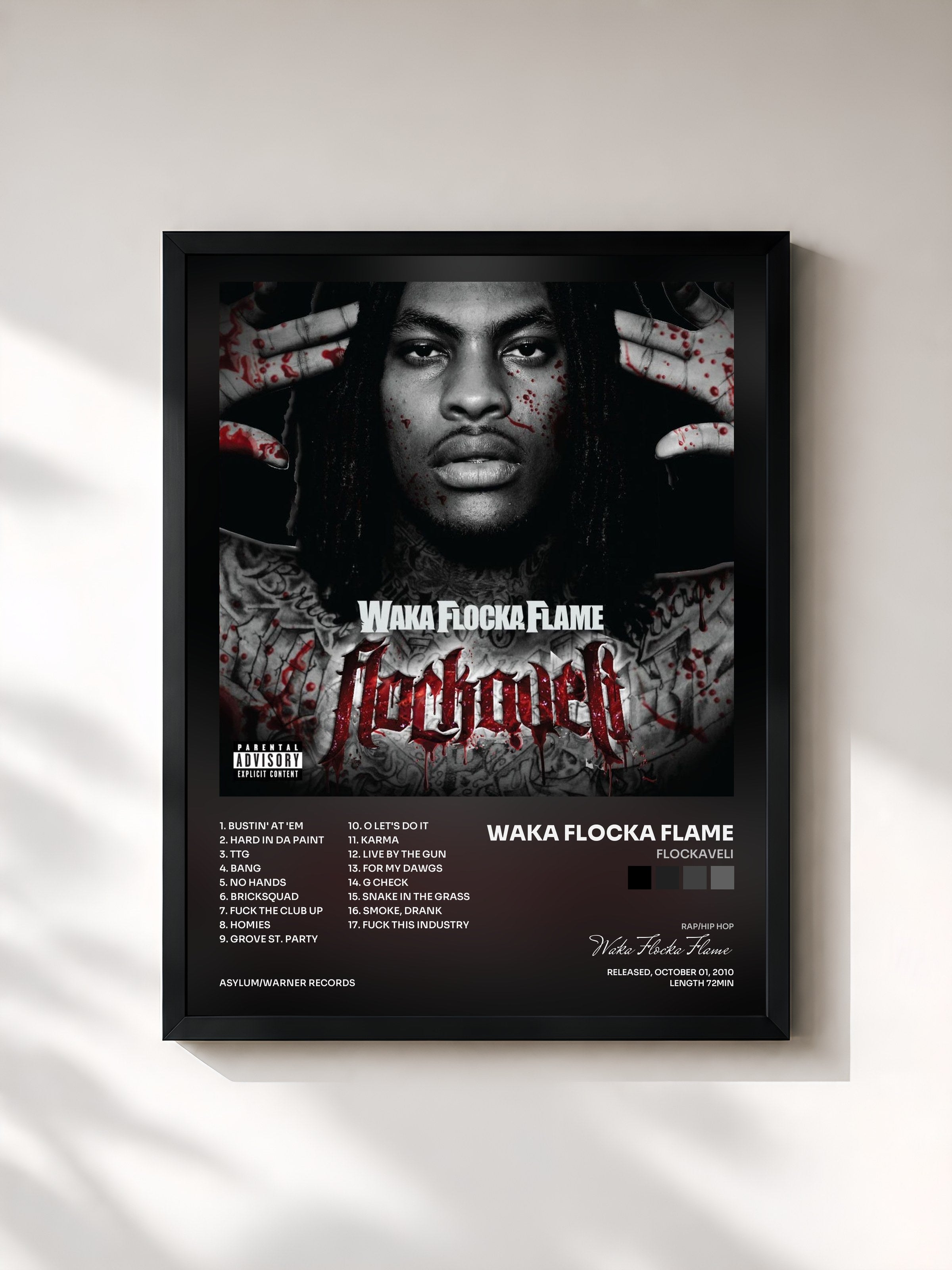 #noir Tableau de l'album Flockaveli de Waka Flocka Flame, cadre noir, imprimé et encadré en France