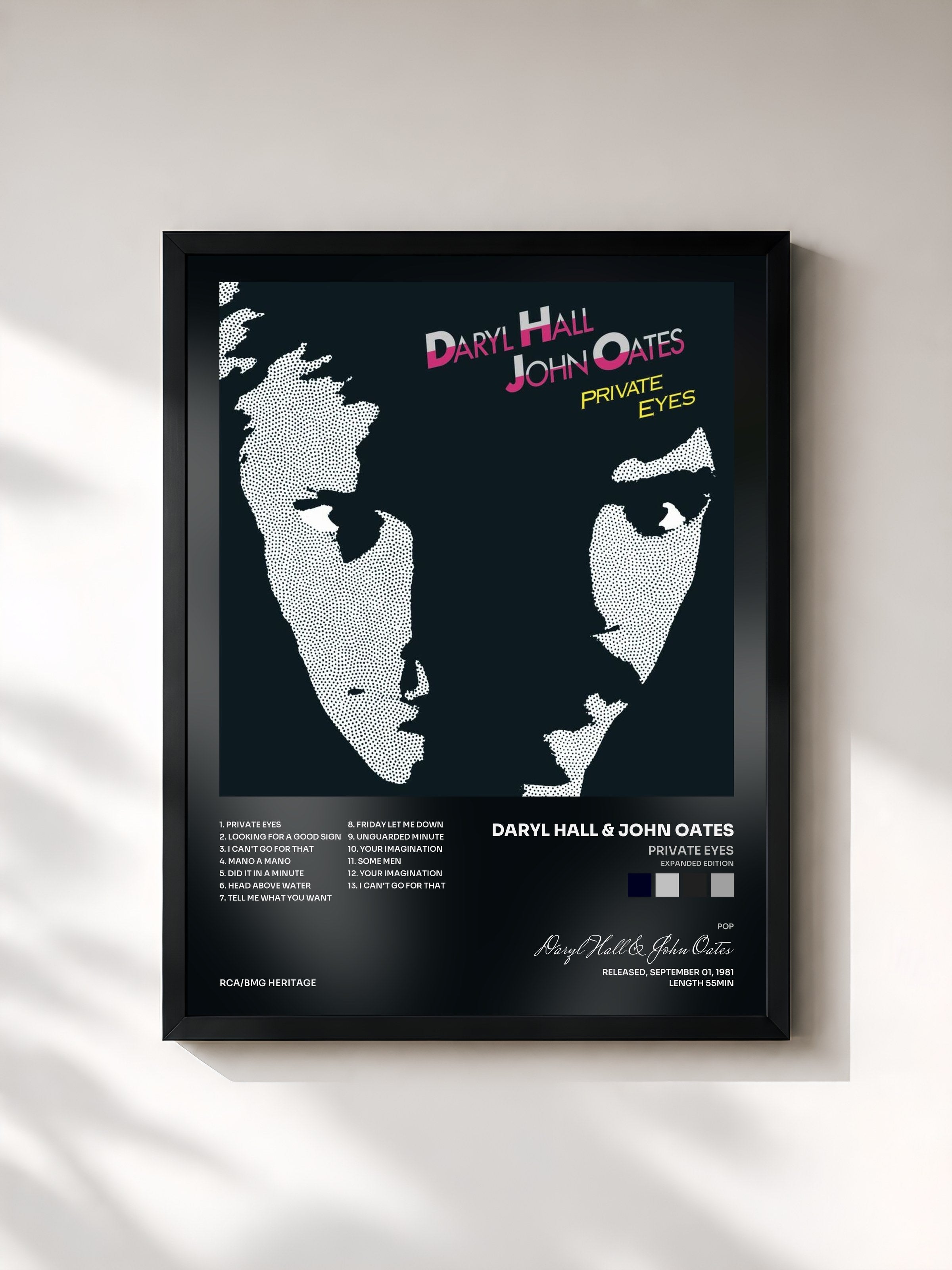 #noir Tableau de l'album Private Eyes (Expanded Edition) de Daryl Hall & John Oates, cadre noir, imprimé et encadré en France