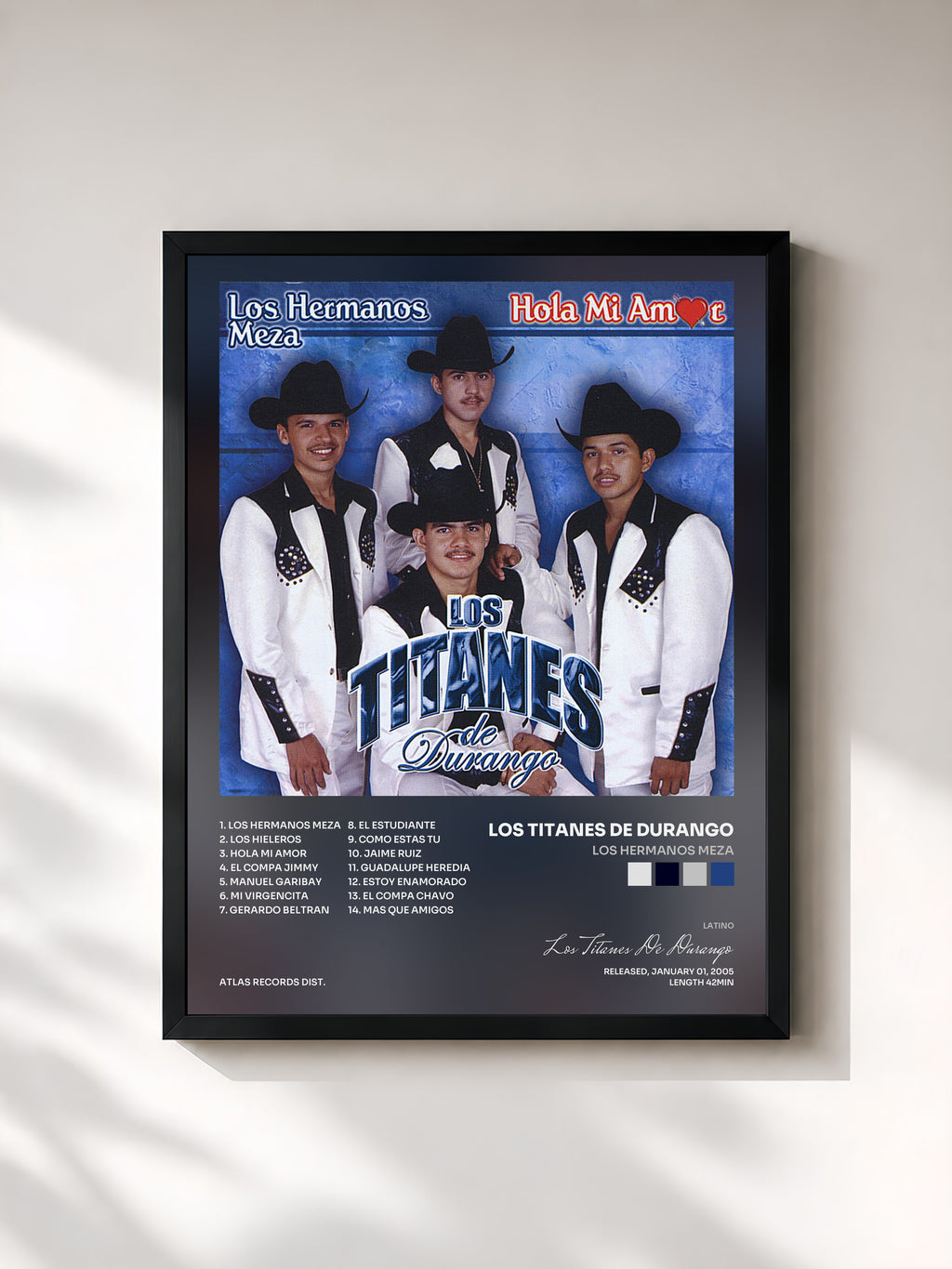 #noir Tableau de l'album Los Hermanos Meza de Los Titanes De Durango, cadre noir, imprimé et encadré en France