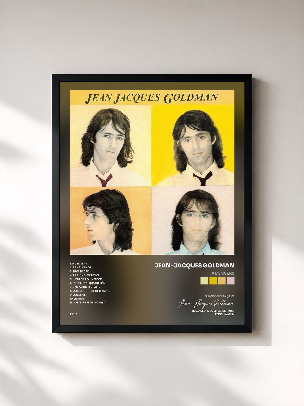 #noir Tableau de l'album A l'envers de Jean-Jacques Goldman, cadre noir, imprimé et encadré en France
