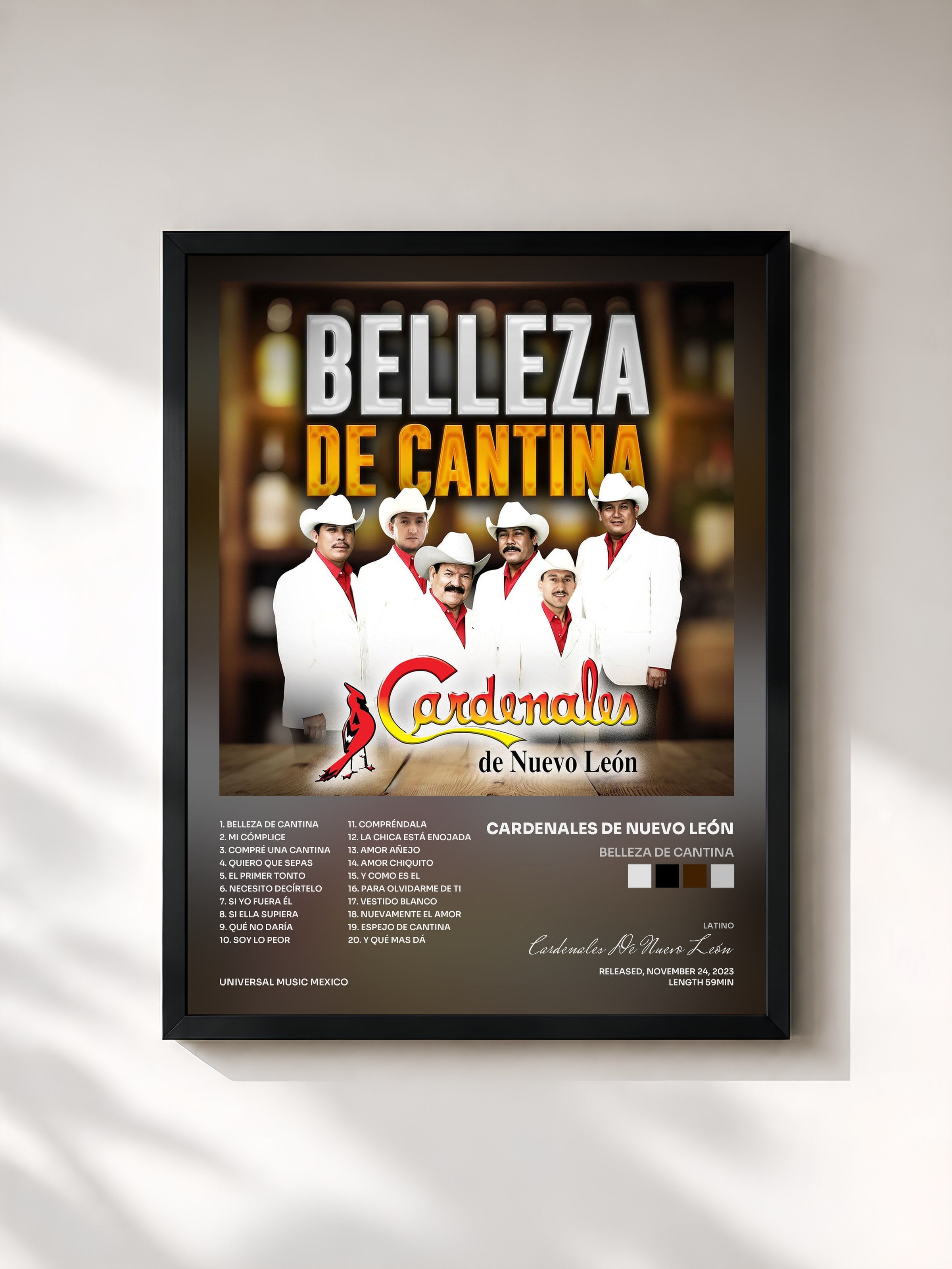 #noir Tableau de l'album Belleza De Cantina de Cardenales De Nuevo León, cadre noir, imprimé et encadré en France