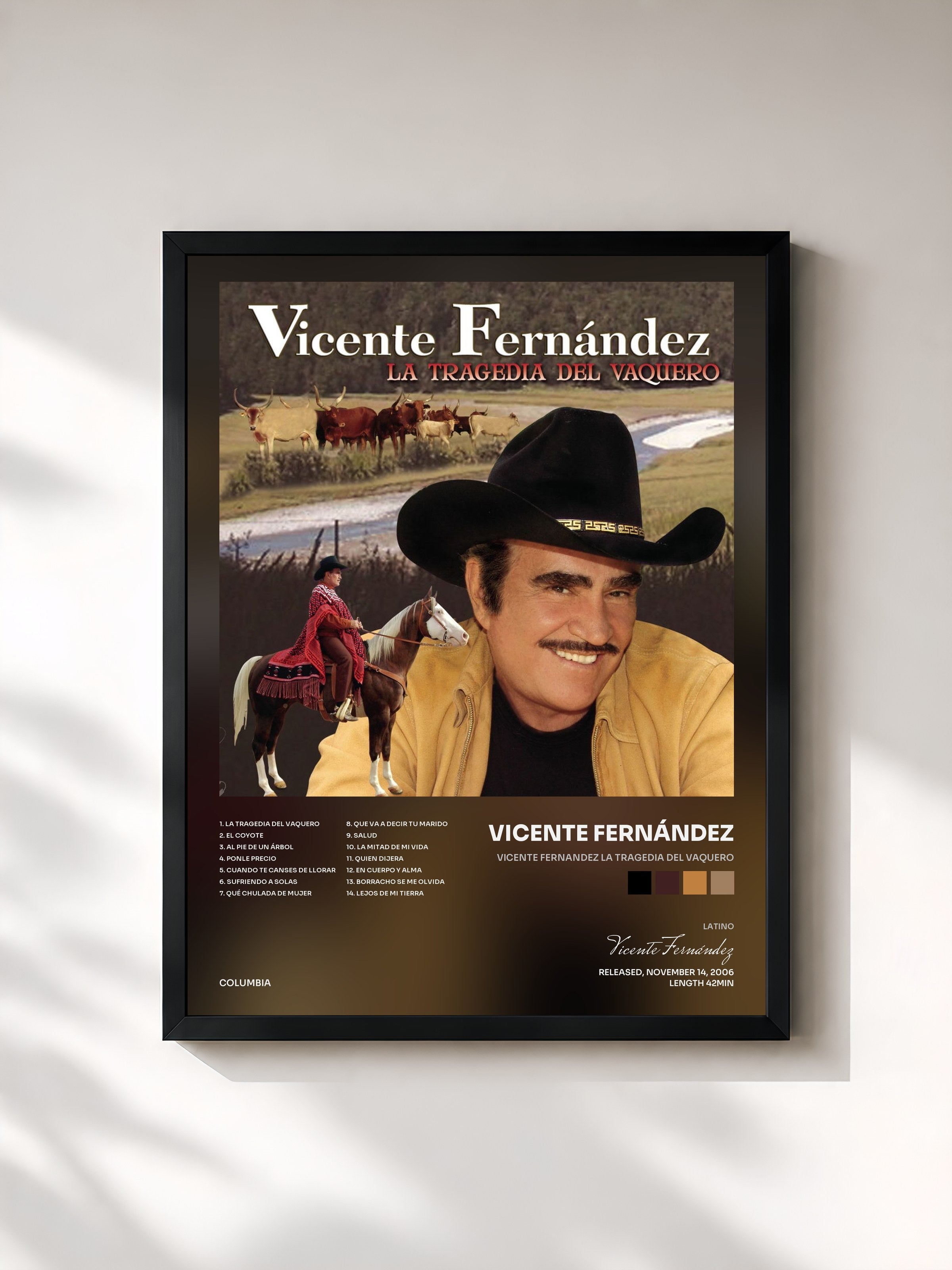#noir Tableau de l'album Vicente Fernandez La Tragedia del Vaquero de Vicente Fernández, cadre noir, imprimé et encadré en France