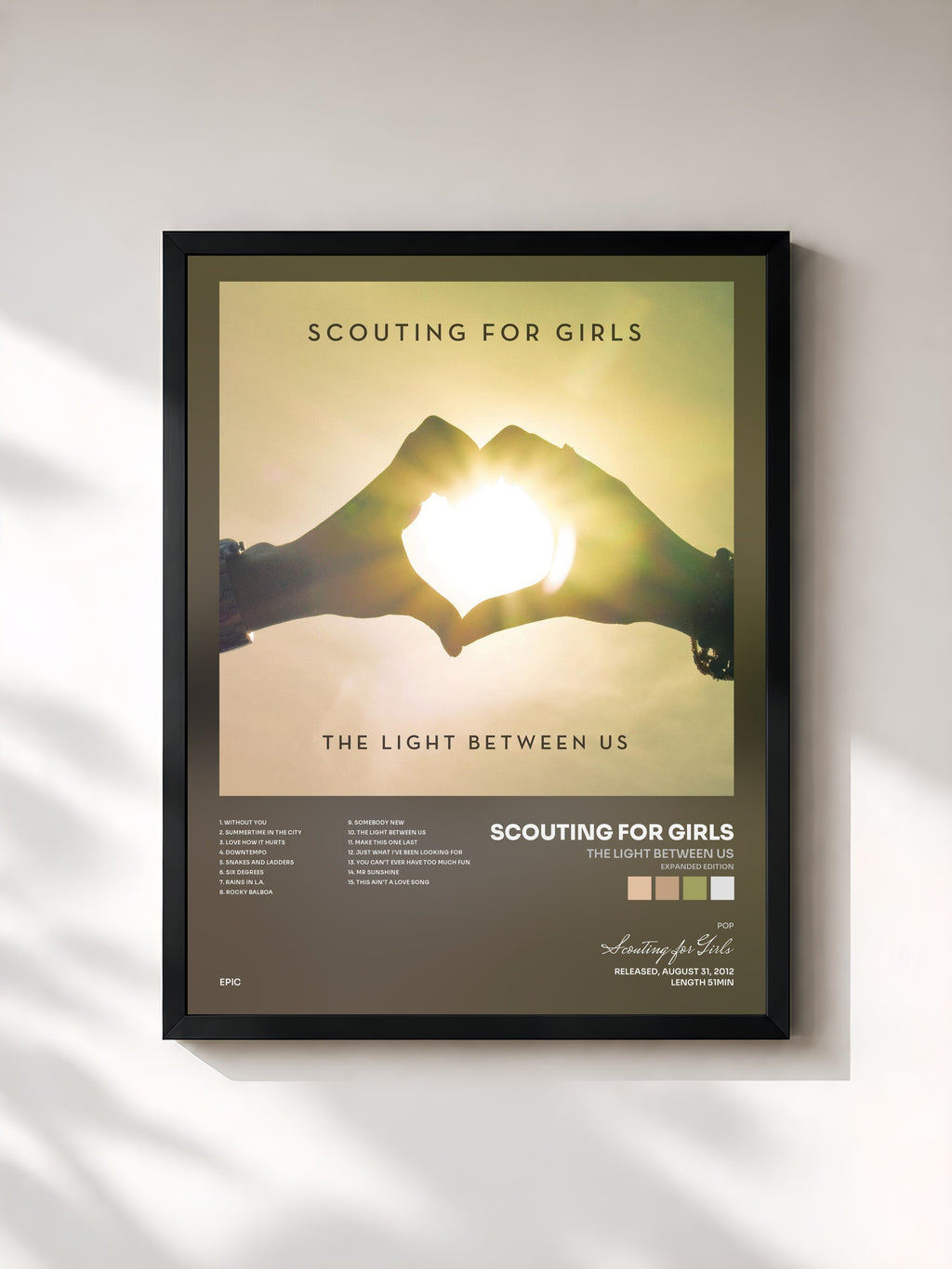 #noir Tableau de l'album The Light Between Us (Expanded Edition) de Scouting for Girls, cadre noir, imprimé et encadré en France