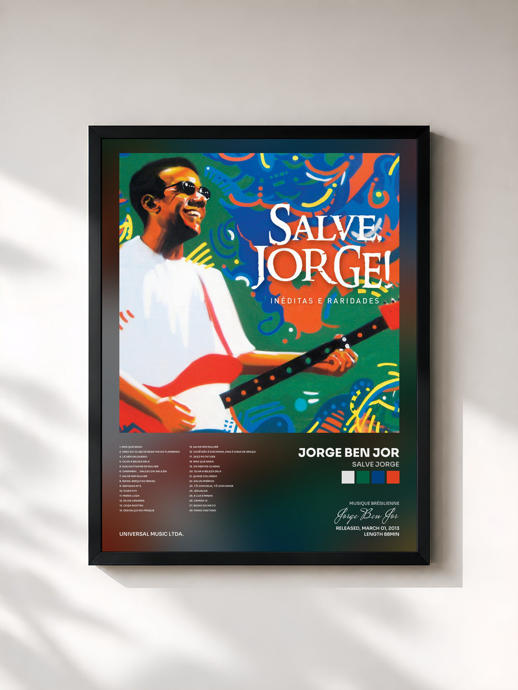#noir Tableau de l'album Salve Jorge de Jorge Ben Jor, cadre noir, imprimé et encadré en France