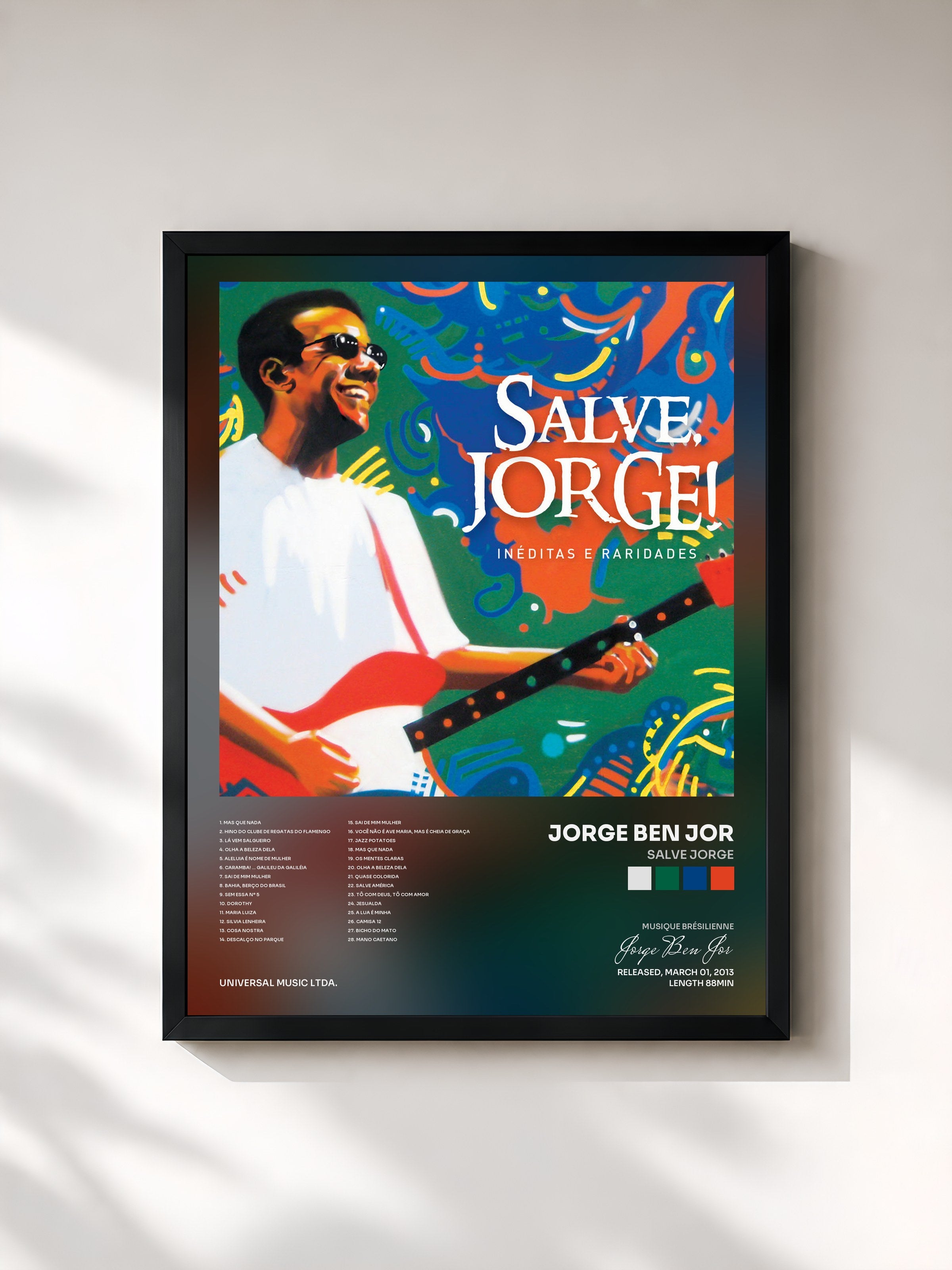 #noir Tableau de l'album Salve Jorge de Jorge Ben Jor, cadre noir, imprimé et encadré en France