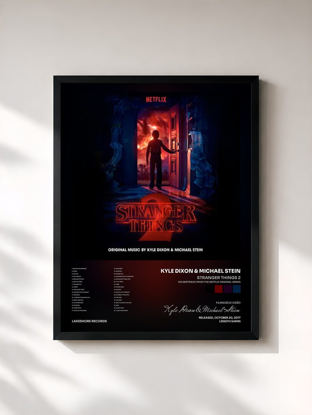 #noir Tableau de l'album Stranger Things 2 (Soundtrack from the Netflix Original Series) de Kyle Dixon & Michael Stein, cadre noir, imprimé et encadré en France
