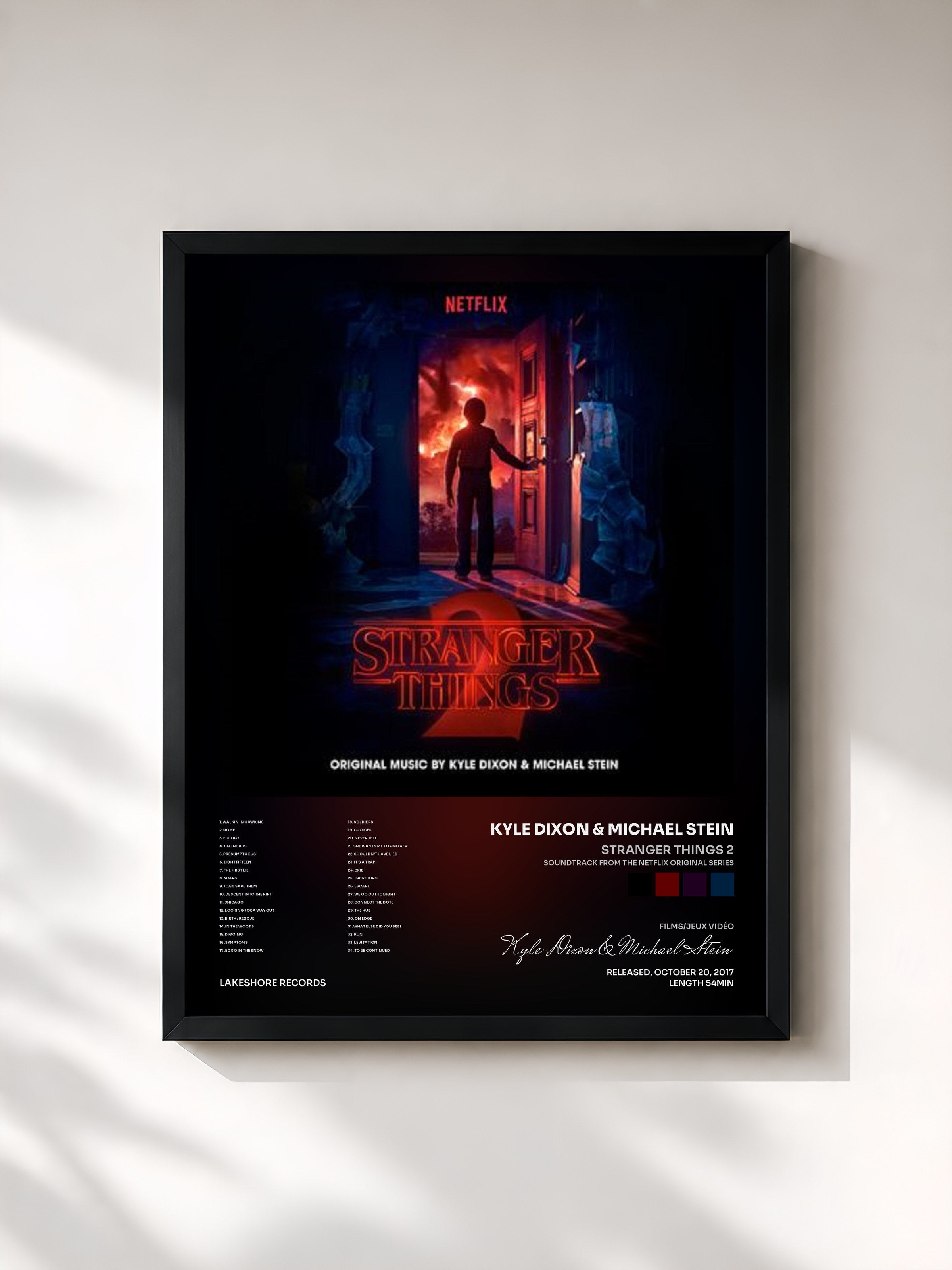 #noir Tableau de l'album Stranger Things 2 (Soundtrack from the Netflix Original Series) de Kyle Dixon & Michael Stein, cadre noir, imprimé et encadré en France
