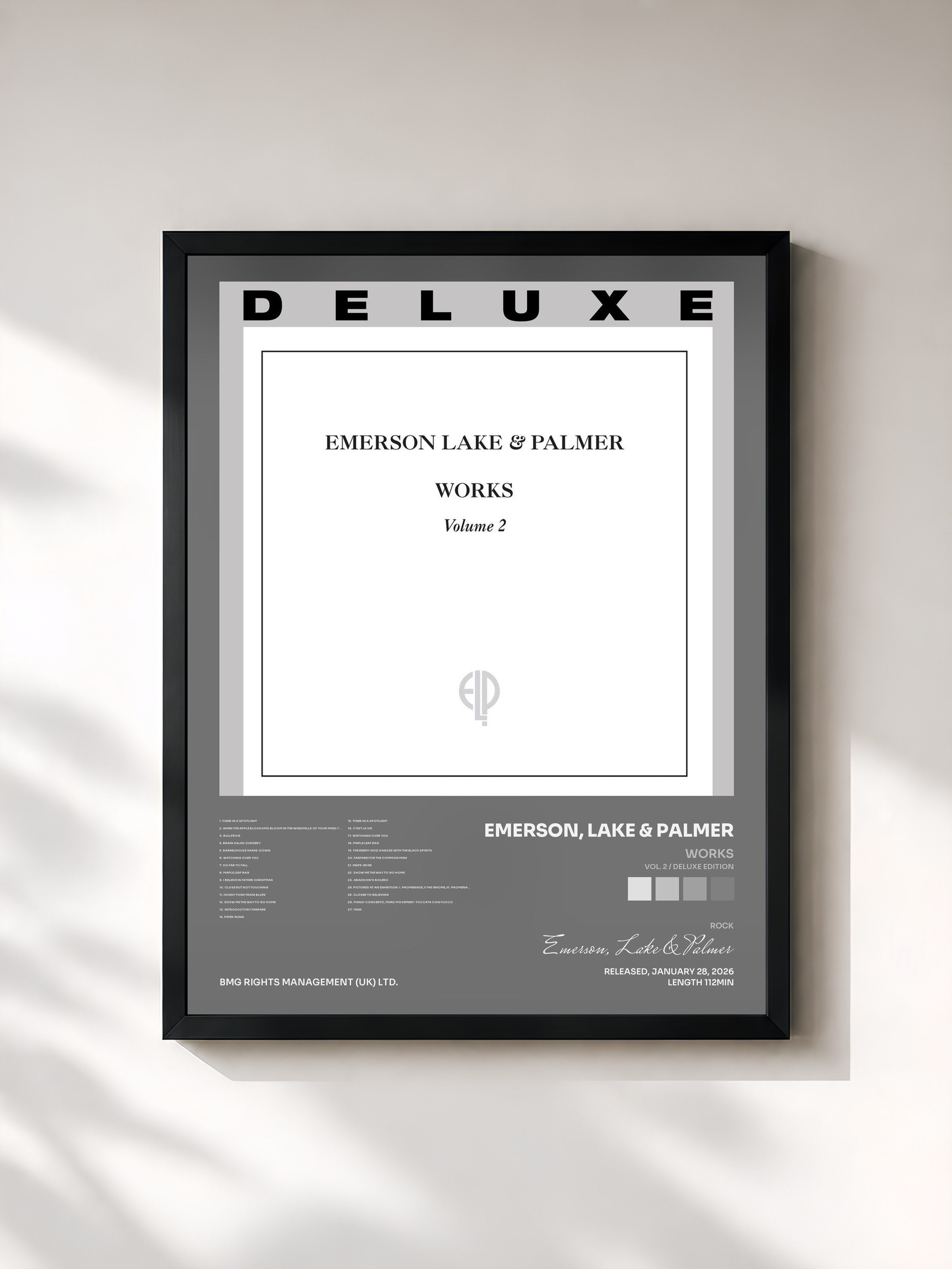 #noir Tableau de l'album Works (Vol. 2 / Deluxe Edition) de Emerson, Lake & Palmer, cadre noir, imprimé et encadré en France