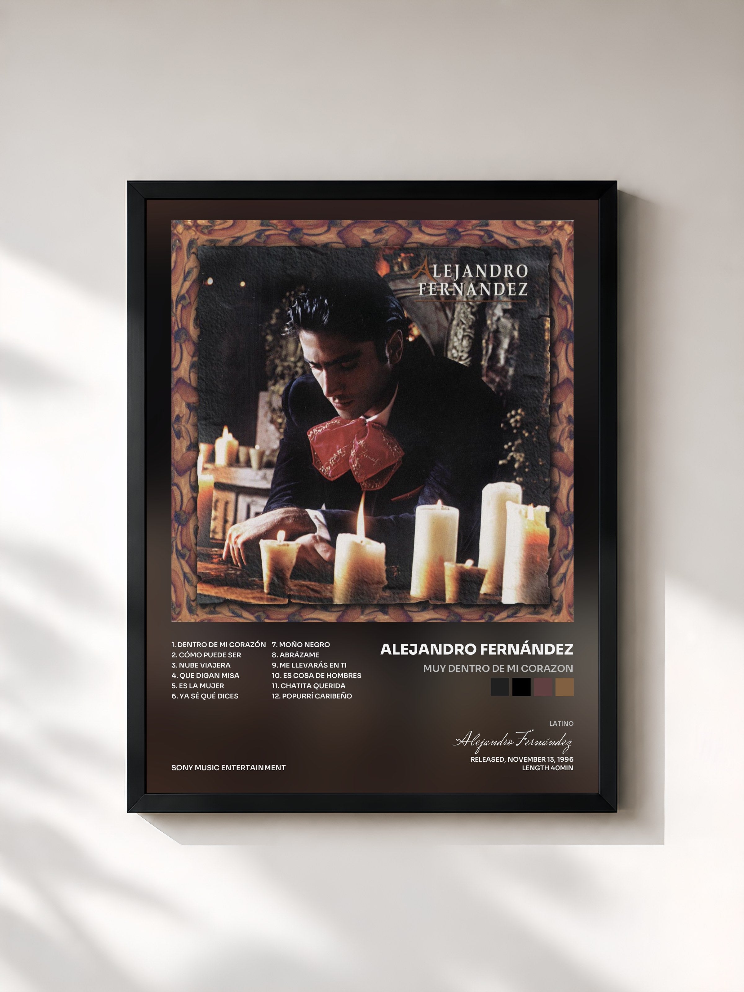#noir Tableau de l'album Muy Dentro De Mi Corazon de Alejandro Fernández, cadre noir, imprimé et encadré en France
