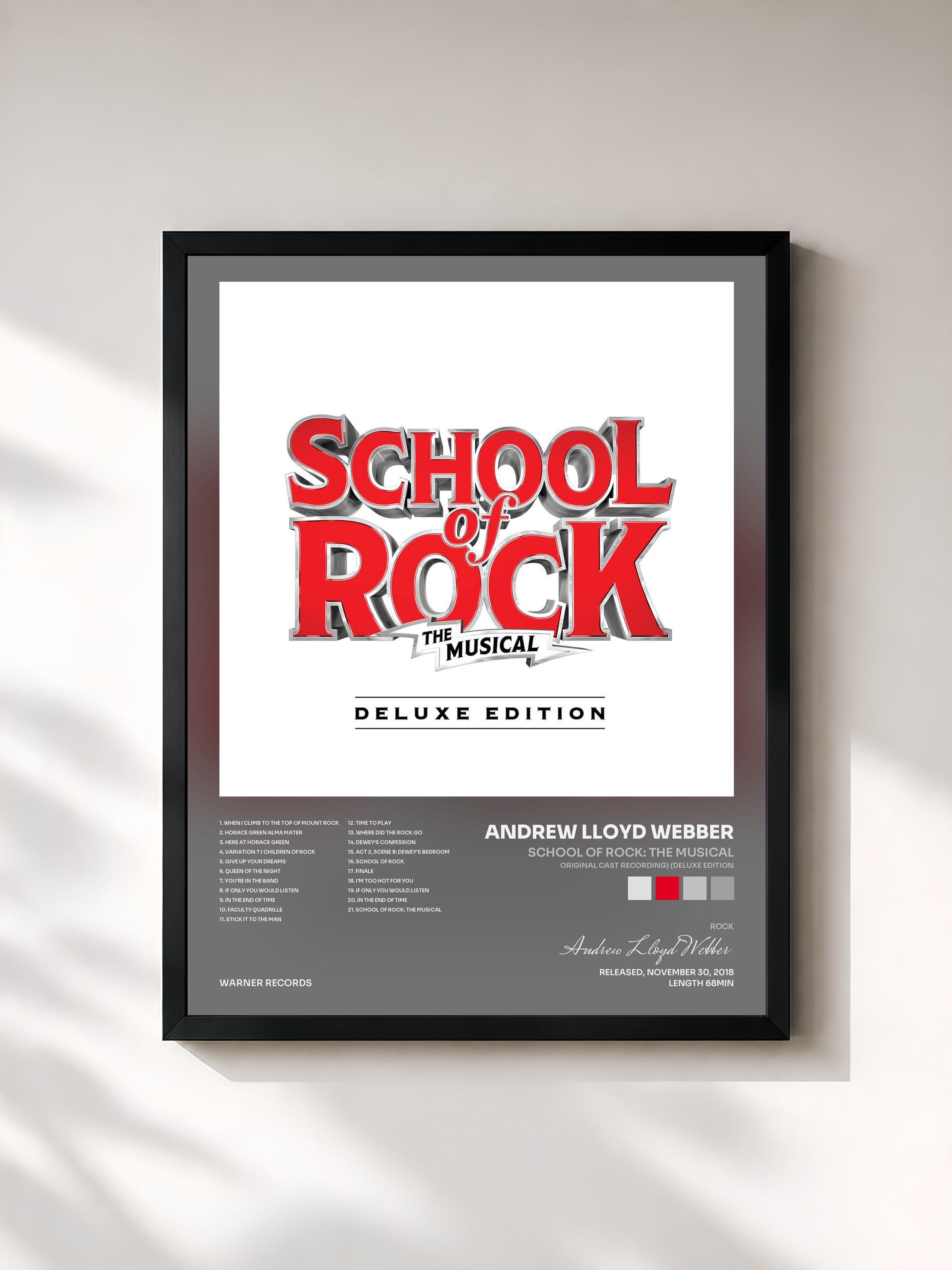 #noir Tableau de l'album School of Rock: The Musical (Original Cast Recording) (Deluxe Edition) de Andrew Lloyd Webber, cadre noir, imprimé et encadré en France