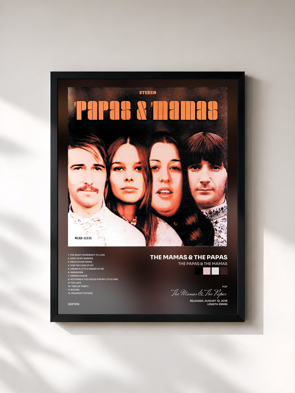 #noir Tableau de l'album The Papas & The Mamas de The Mamas & The Papas, cadre noir, imprimé et encadré en France