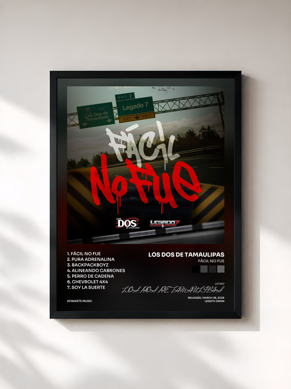 #noir Tableau de l'album Fácil no Fue de LOS DOS DE TAMAULIPAS, cadre noir, imprimé et encadré en France