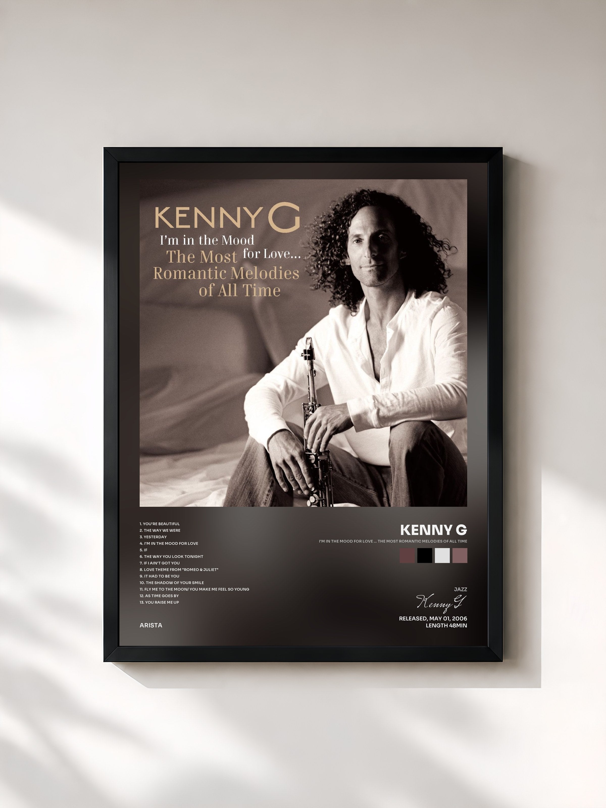 #noir Tableau de l'album I'm In The Mood For Love ... The Most Romantic Melodies Of All Time de Kenny G, cadre noir, imprimé et encadré en France