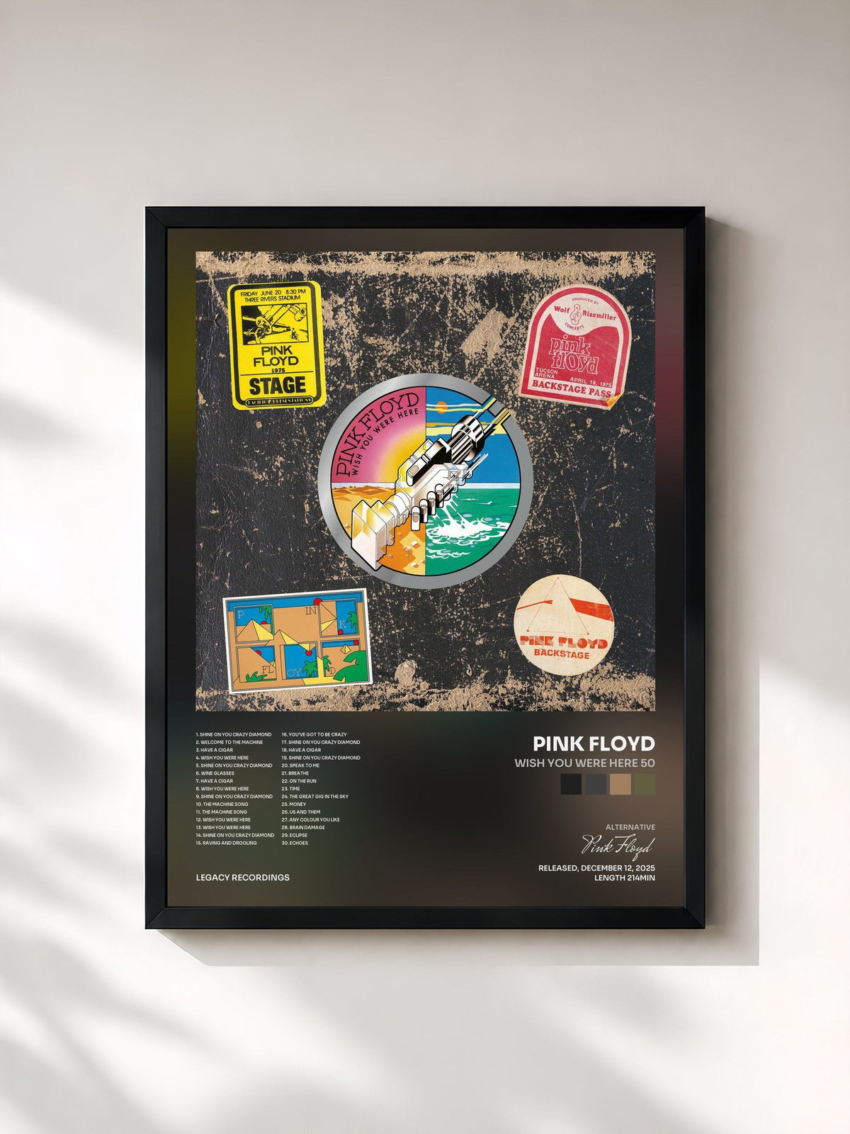 #noir Tableau de l'album Wish You Were Here 50 de Pink Floyd, cadre noir, imprimé et encadré en France