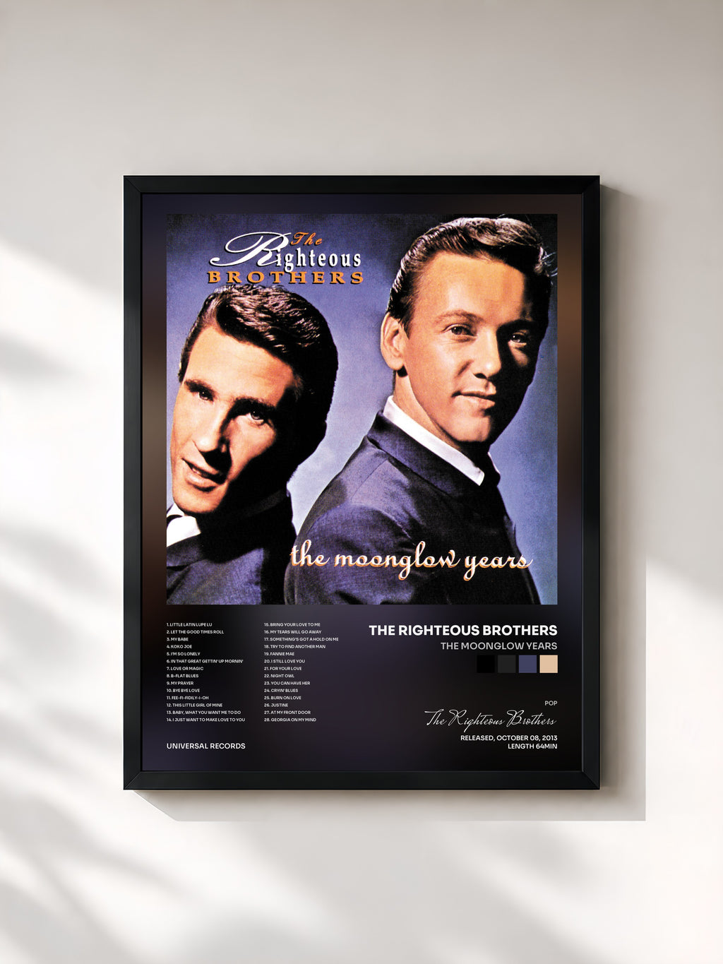#noir Tableau de l'album The Moonglow Years de The Righteous Brothers, cadre noir, imprimé et encadré en France