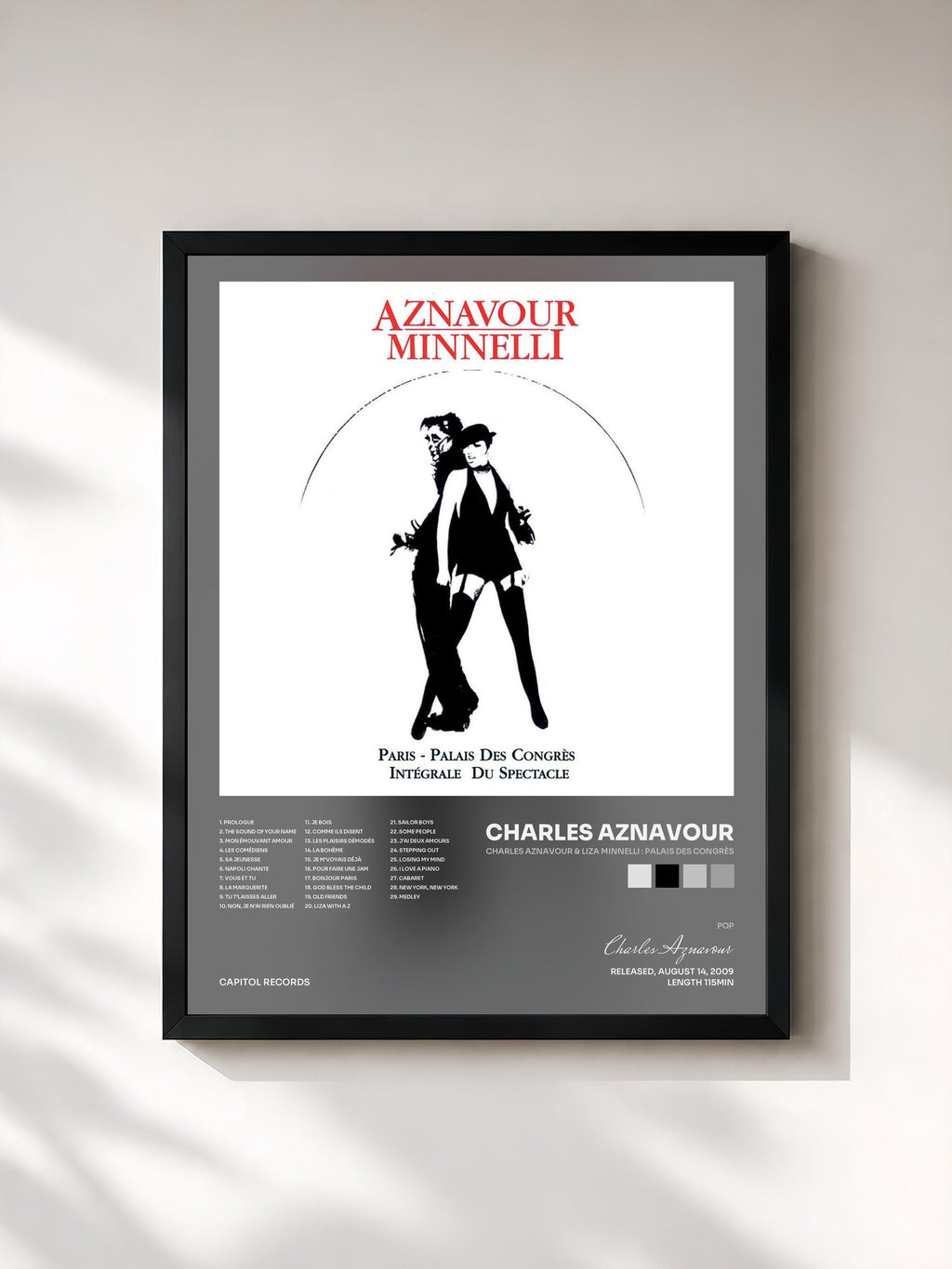 #noir Tableau de l'album Charles Aznavour & Liza Minnelli : Palais Des Congrès de Charles Aznavour, cadre noir, imprimé et encadré en France