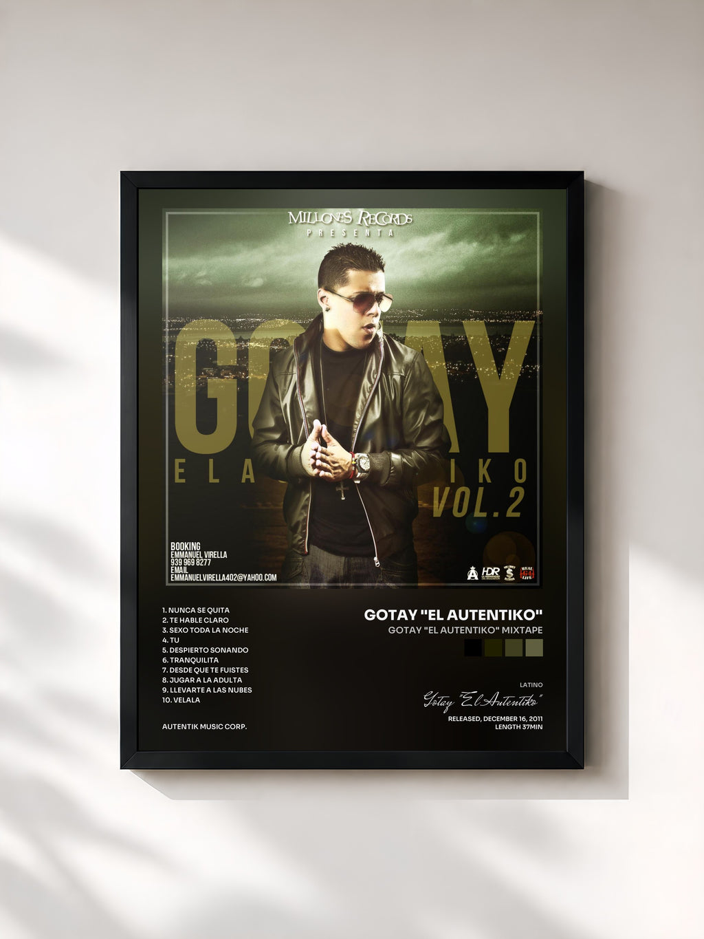 #noir Tableau de l'album Gotay "El Autentiko" Mixtape de Gotay "El Autentiko", cadre noir, imprimé et encadré en France