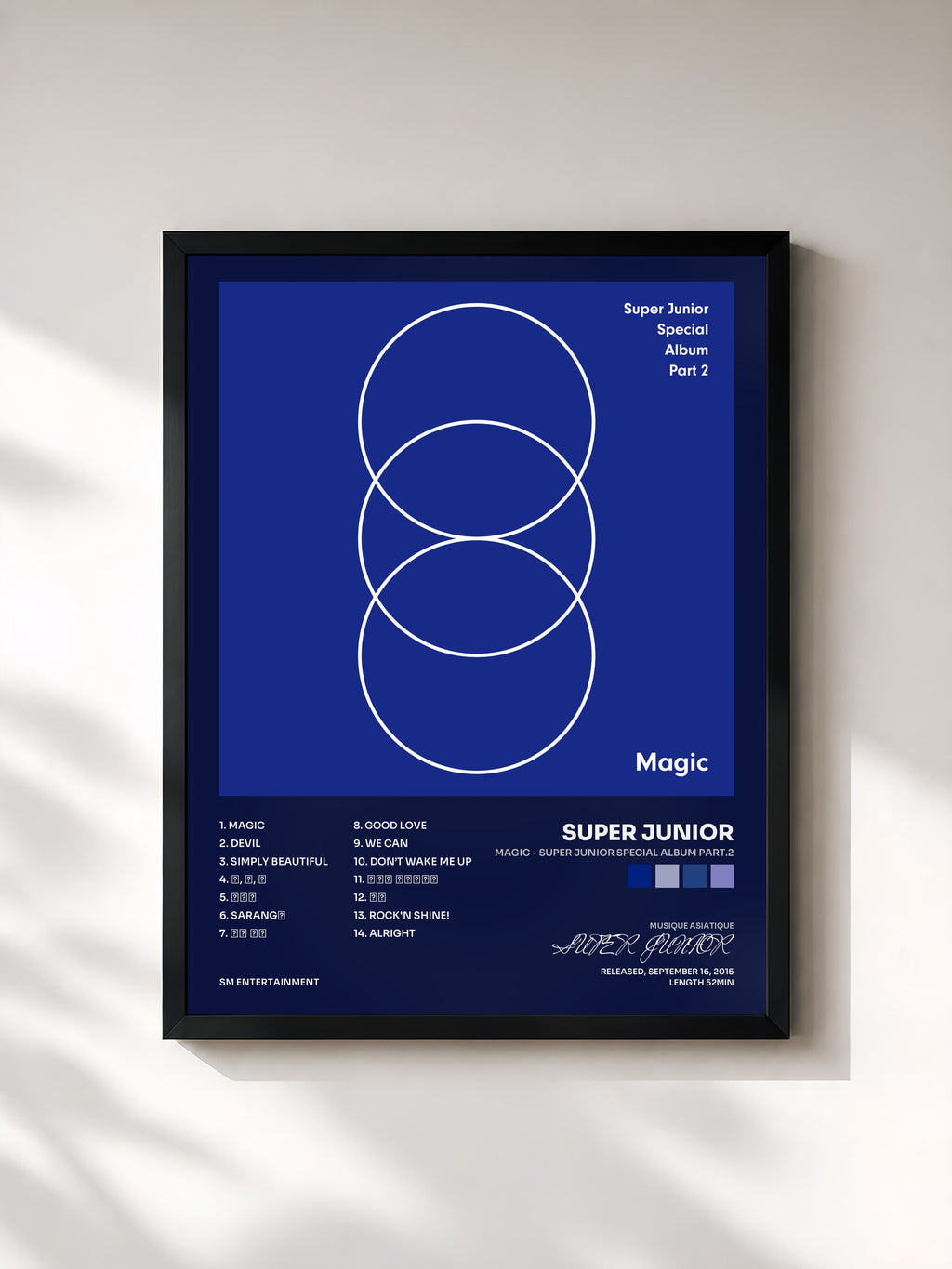 #noir Tableau de l'album MAGIC - SUPER JUNIOR SPECIAL ALBUM PART.2 de SUPER JUNIOR, cadre noir, imprimé et encadré en France