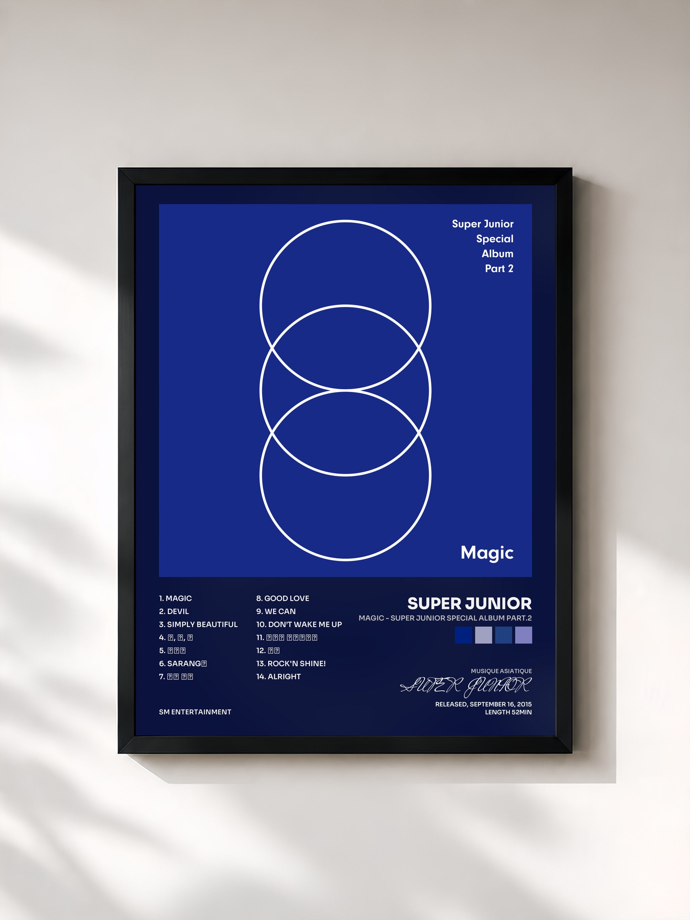 #noir Tableau de l'album MAGIC - SUPER JUNIOR SPECIAL ALBUM PART.2 de SUPER JUNIOR, cadre noir, imprimé et encadré en France