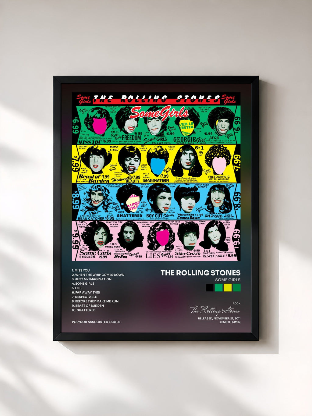 #noir Tableau de l'album Some Girls de The Rolling Stones, cadre noir, imprimé et encadré en France