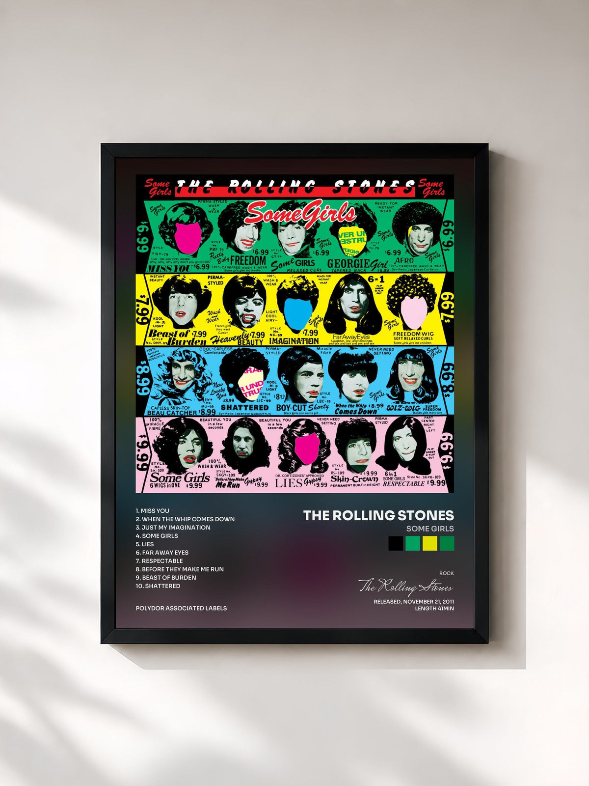 #noir Tableau de l'album Some Girls de The Rolling Stones, cadre noir, imprimé et encadré en France